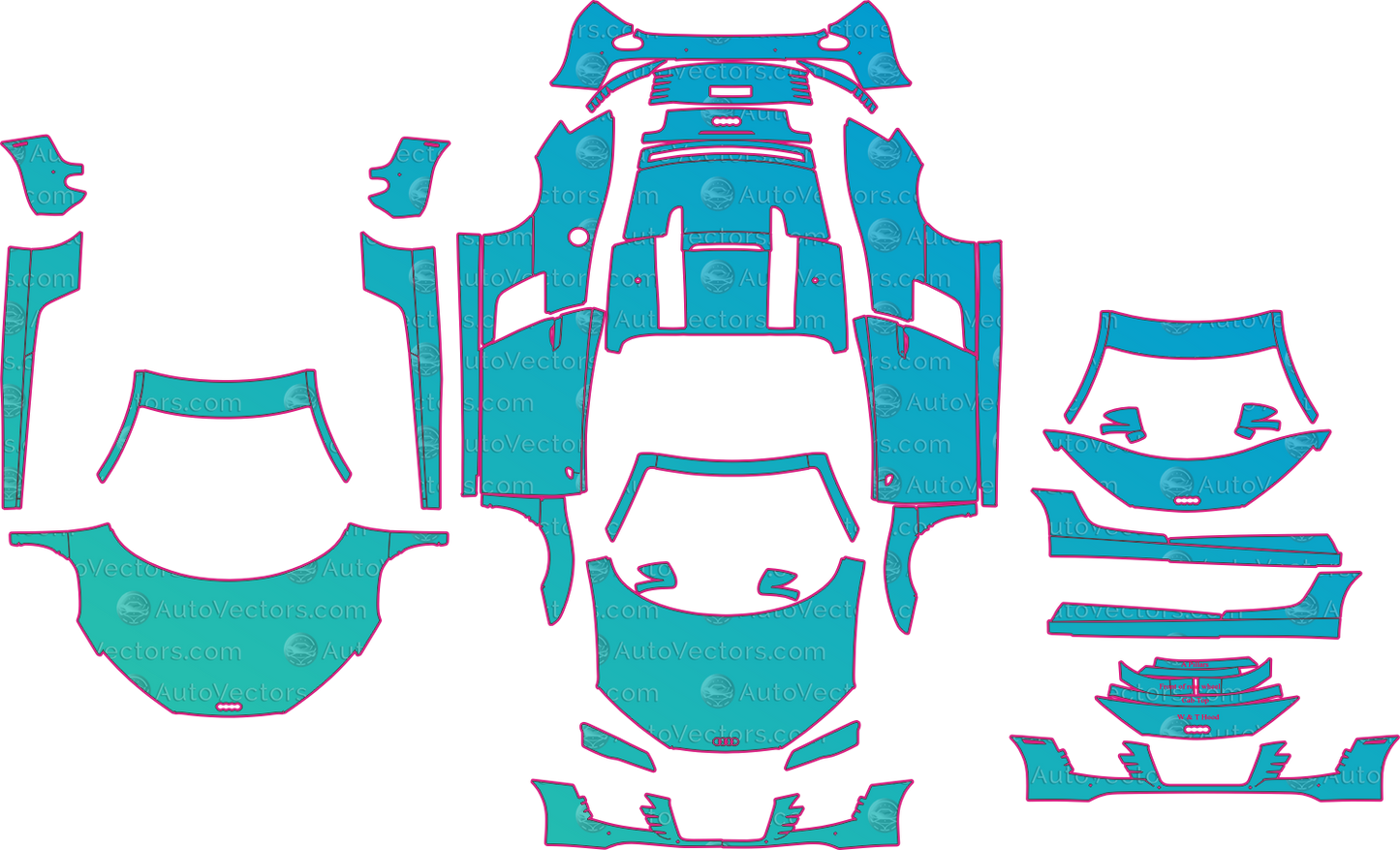 Audi R8 Type 42 V8 (From 2009) Spyder Pre-Cut PPF Pattern Templates – pre-cut PPF pattern templates, digital download vector files (CDR, AI, PDF, DXF, SVG)