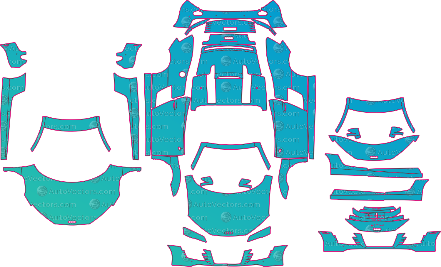 Audi R8 Type 42 V8 (From 2009) Spyder Pre-Cut PPF Pattern Templates – pre-cut PPF pattern templates, digital download vector files (CDR, AI, PDF, DXF, SVG)