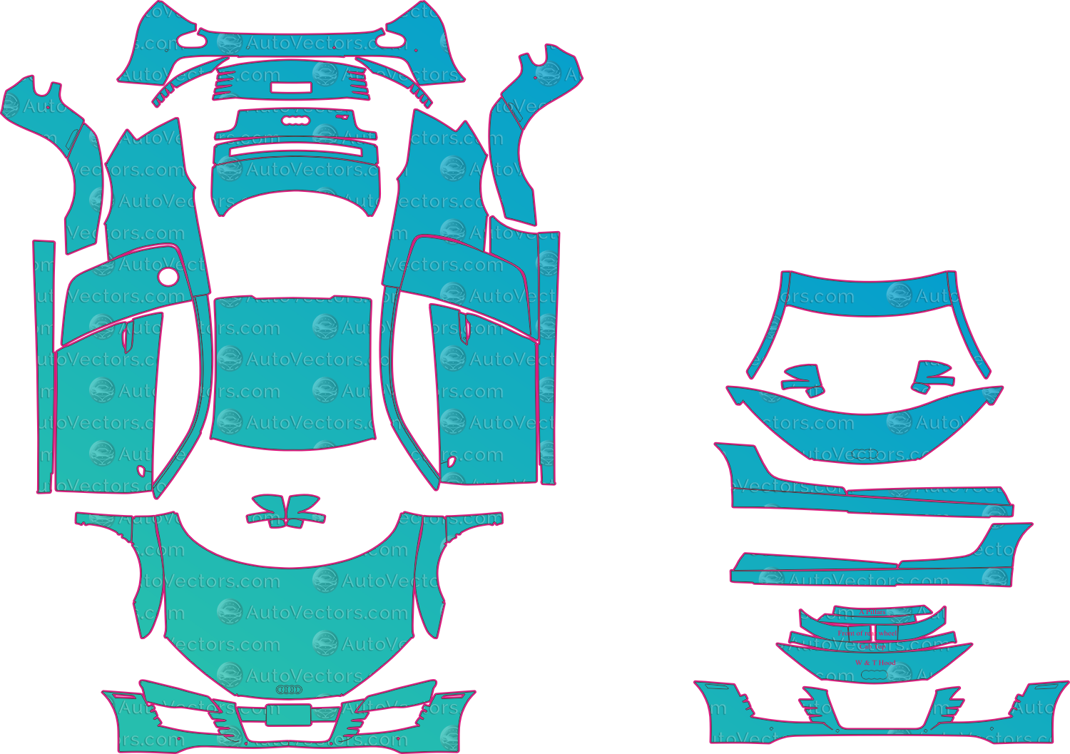 Audi R8 Type 42 V8 4.2 (From 2008) Coupe Pre-Cut PPF Pattern Templates – pre-cut PPF pattern templates, digital download vector files (CDR, AI, PDF, DXF, SVG)