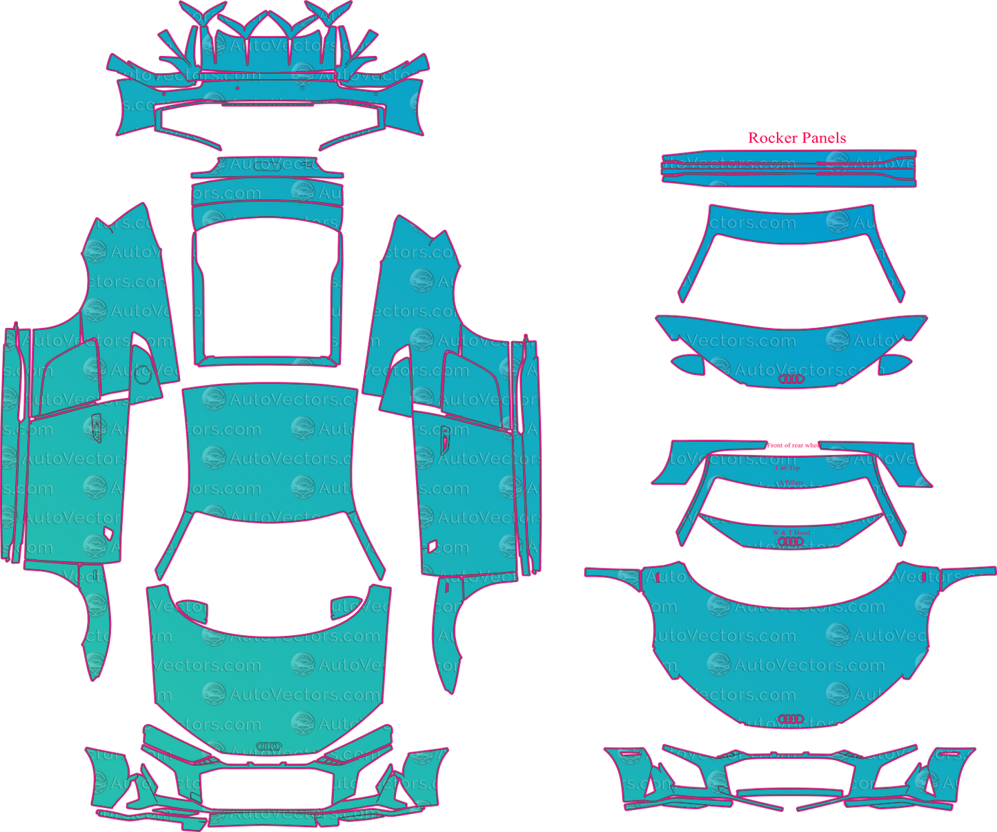 Audi R8 V10 (From 2019) Coupe Pre-Cut PPF Pattern Templates – pre-cut PPF pattern templates, digital download vector files (CDR, AI, PDF, DXF, SVG)