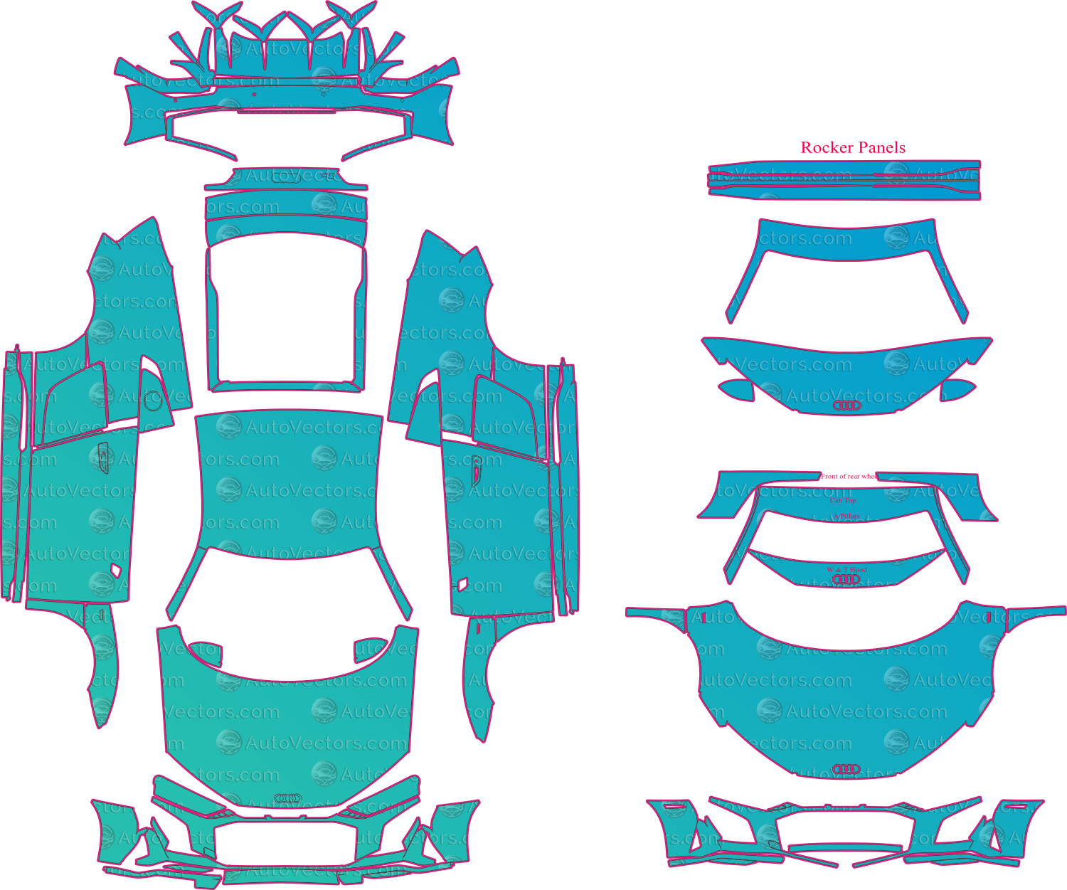Audi R8 V10 (From 2019) Coupe Pre-Cut PPF Pattern Templates – pre-cut PPF pattern templates, digital download vector files (CDR, AI, PDF, DXF, SVG)