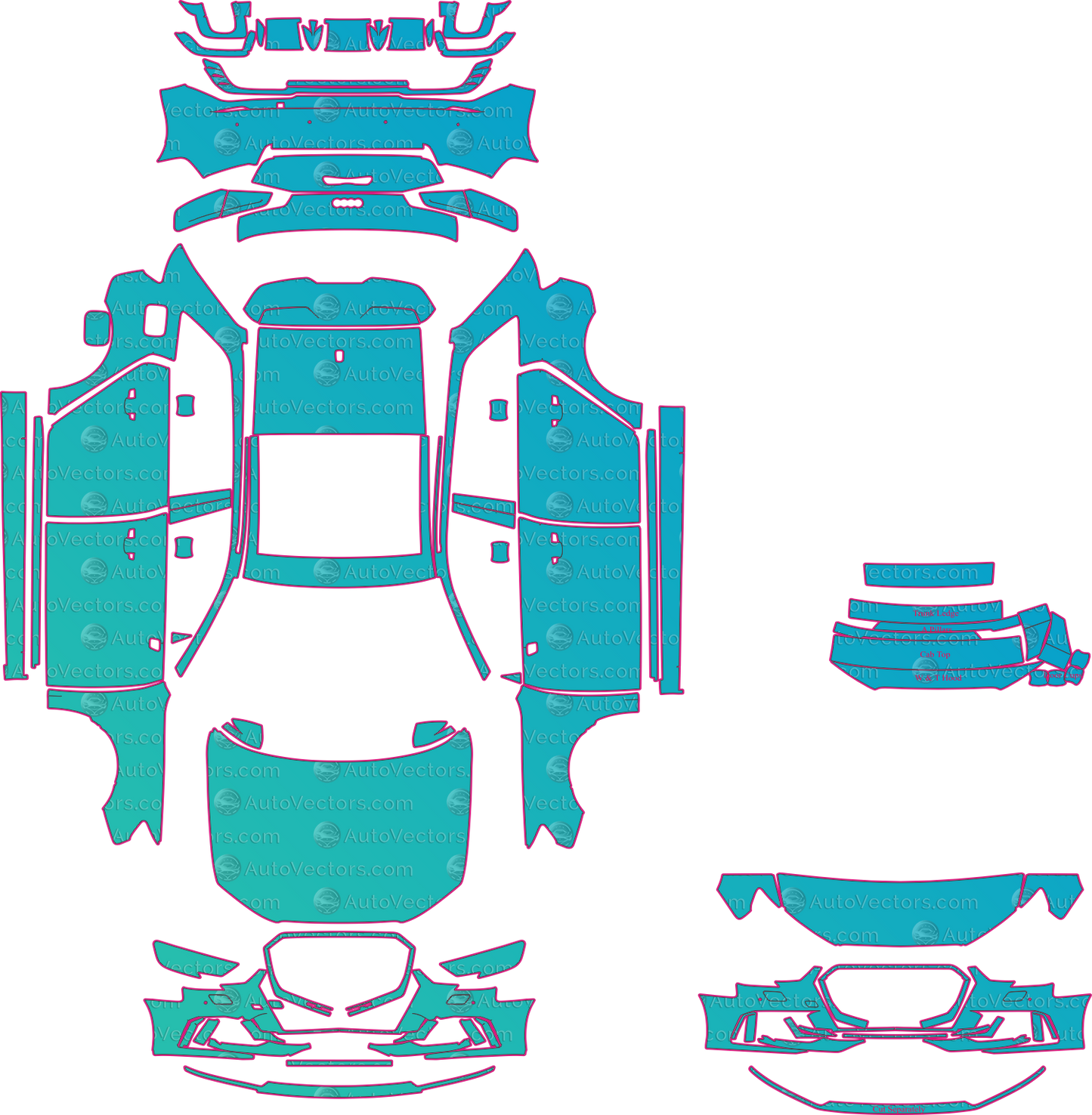 Audi RS 3 8VA Facelift (From 2017) Hatchback Pre-Cut PPF Pattern Templates – pre-cut PPF pattern templates, digital download vector files (CDR, AI, PDF, DXF, SVG)