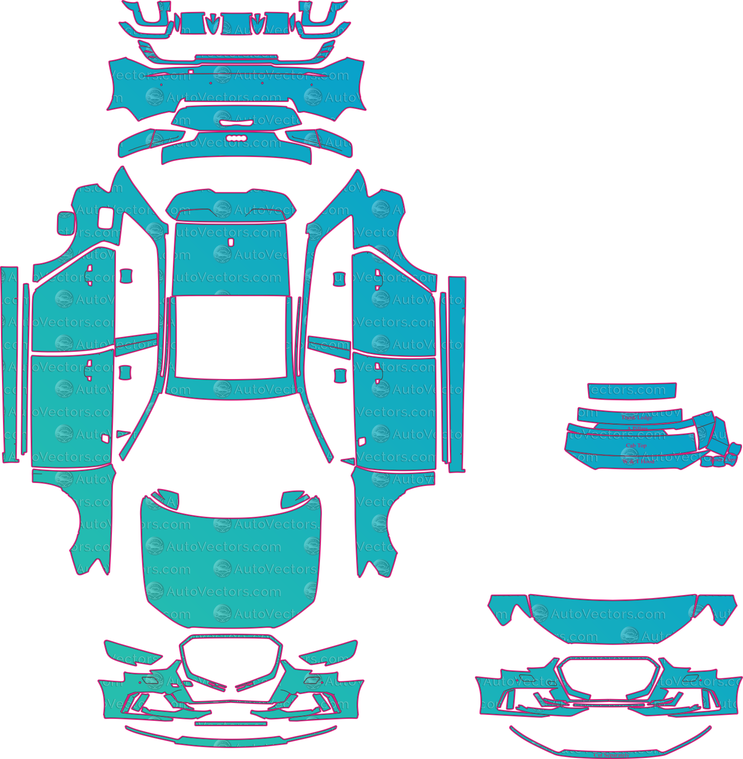 Audi RS 3 8VA Facelift (From 2017) Hatchback Pre-Cut PPF Pattern Templates – pre-cut PPF pattern templates, digital download vector files (CDR, AI, PDF, DXF, SVG)