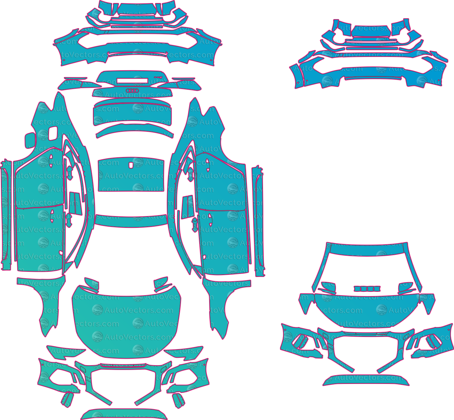 Audi RS 3 8Y (2021–2023) Sedan Pre-Cut PPF Pattern Templates – pre-cut PPF pattern templates, digital download vector files (CDR, AI, PDF, DXF, SVG)