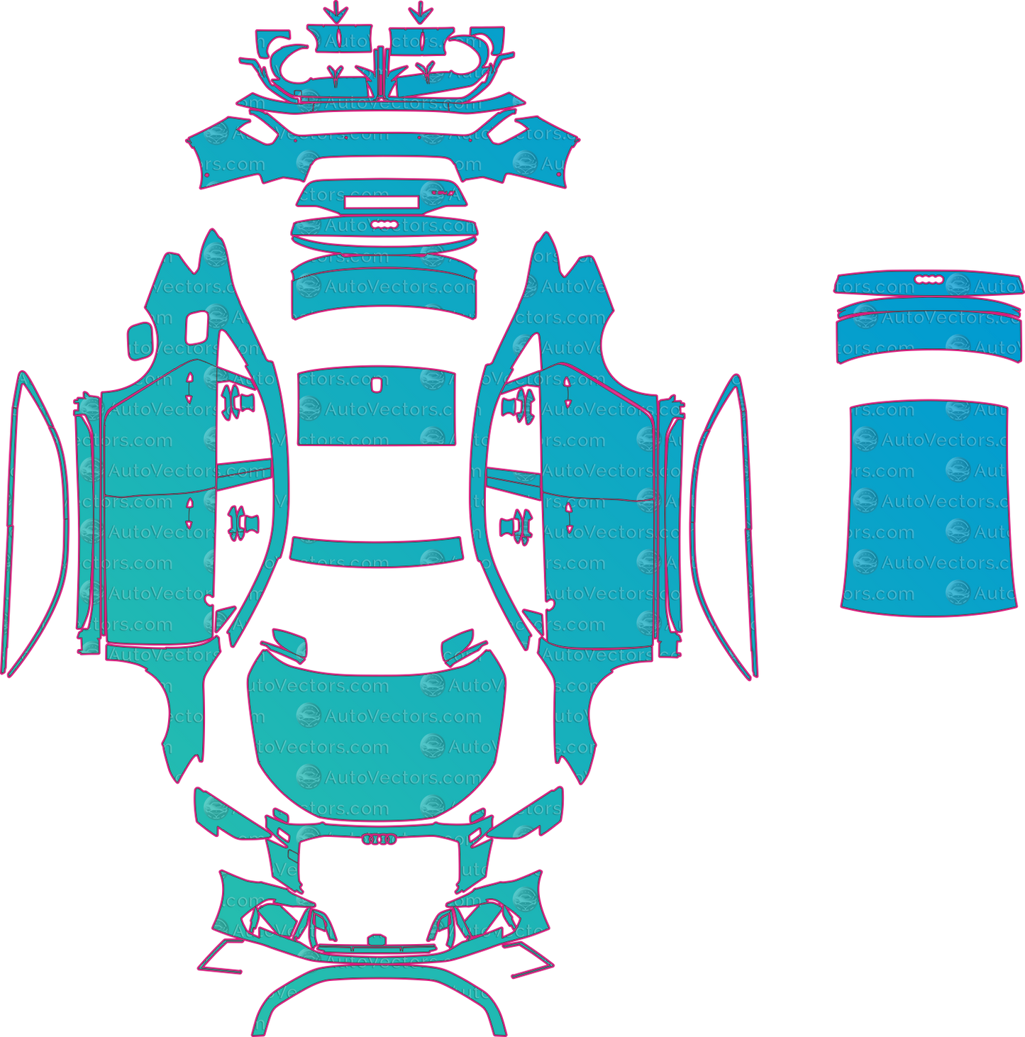 Audi RS 3 8Y Facelift (From 2024) Sedan Pre-Cut PPF Pattern Templates – pre-cut PPF pattern templates, digital download vector files (CDR, AI, PDF, DXF, SVG)