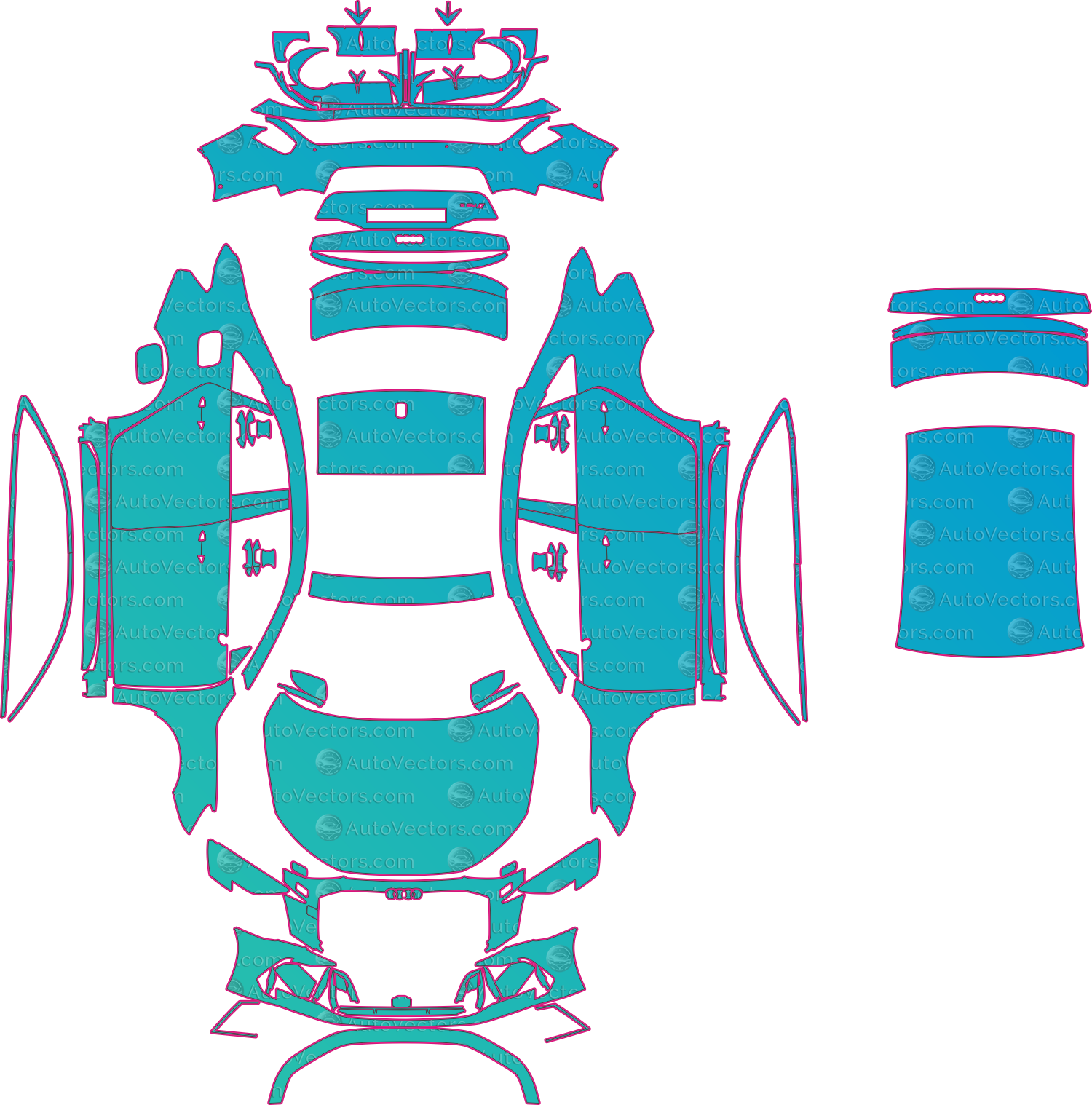 Audi RS 3 8Y Facelift (From 2024) Sedan Pre-Cut PPF Pattern Templates – pre-cut PPF pattern templates, digital download vector files (CDR, AI, PDF, DXF, SVG)