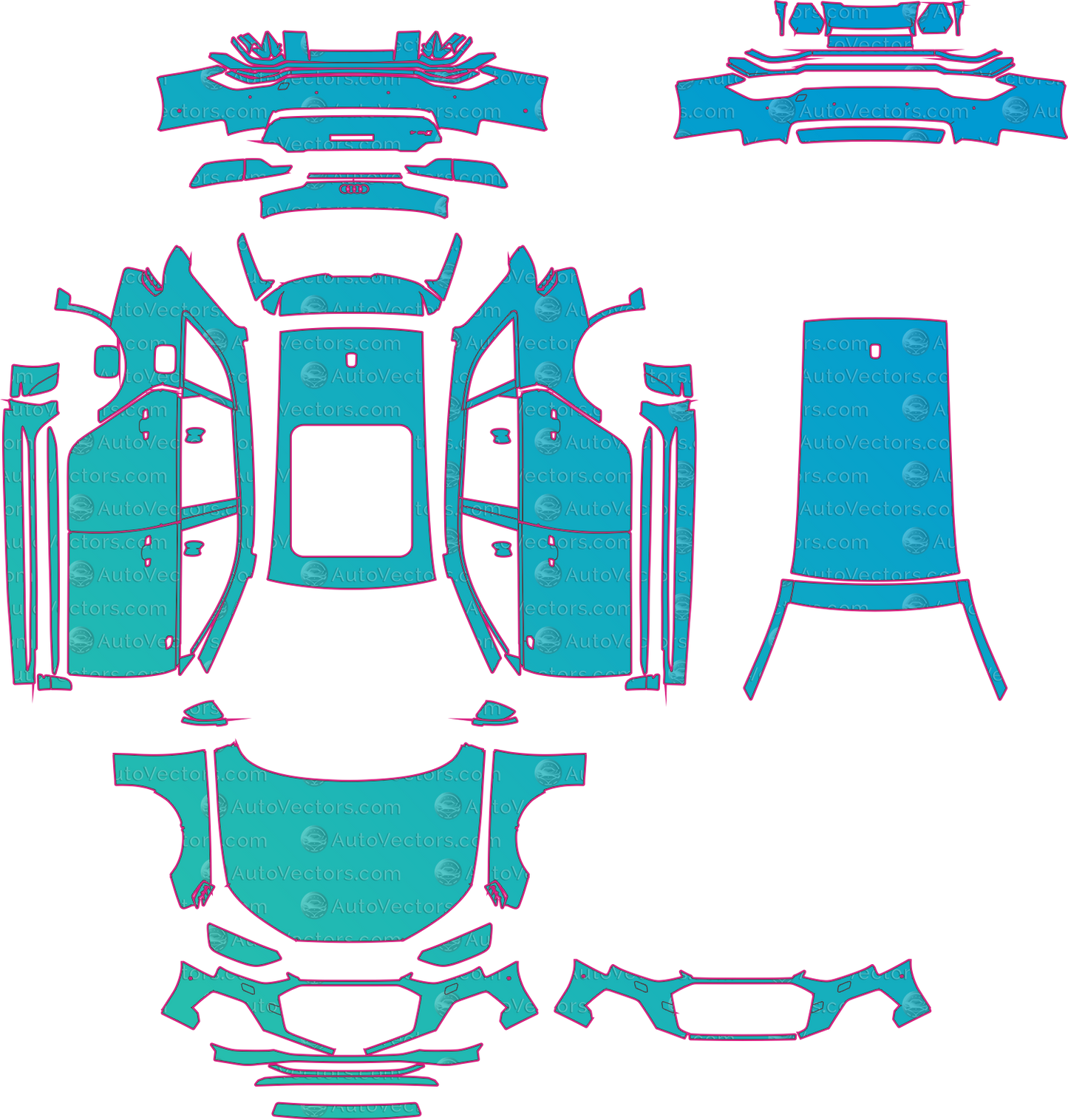 Audi RS4 B9 Facelift (From 2019) Avant Pre-Cut PPF Pattern Templates – pre-cut PPF pattern templates, digital download vector files (CDR, AI, PDF, DXF, SVG)