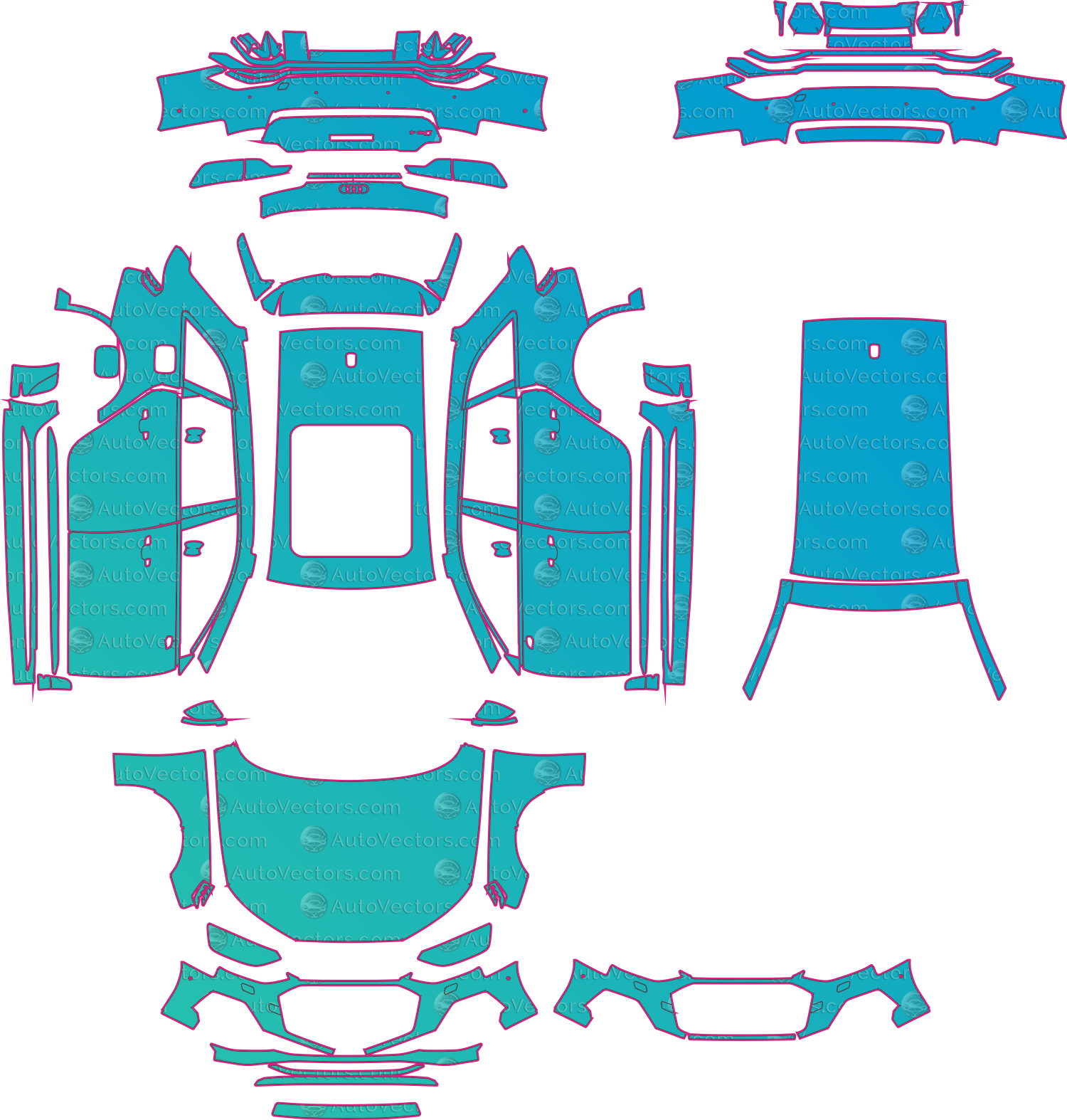 Audi RS4 B9 Facelift (From 2019) Avant Pre-Cut PPF Pattern Templates – pre-cut PPF pattern templates, digital download vector files (CDR, AI, PDF, DXF, SVG)