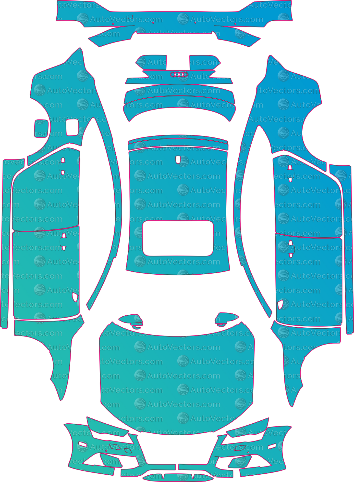 Audi RS7 4G (From 2014) Fastback Pre-Cut PPF Pattern Templates – pre-cut PPF pattern templates, digital download vector files (CDR, AI, PDF, DXF, SVG)