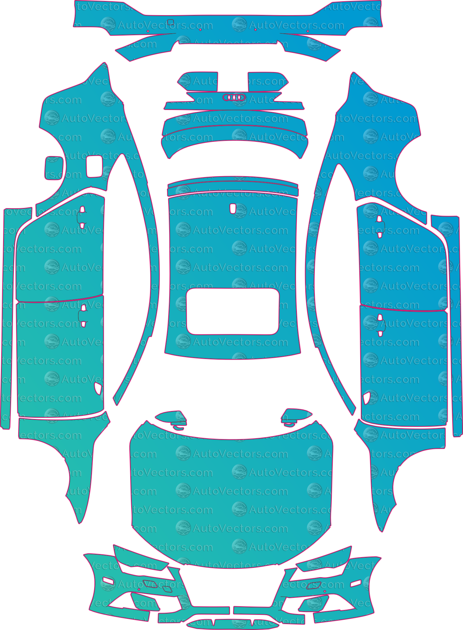 Audi RS7 4G (From 2014) Fastback Pre-Cut PPF Pattern Templates – pre-cut PPF pattern templates, digital download vector files (CDR, AI, PDF, DXF, SVG)