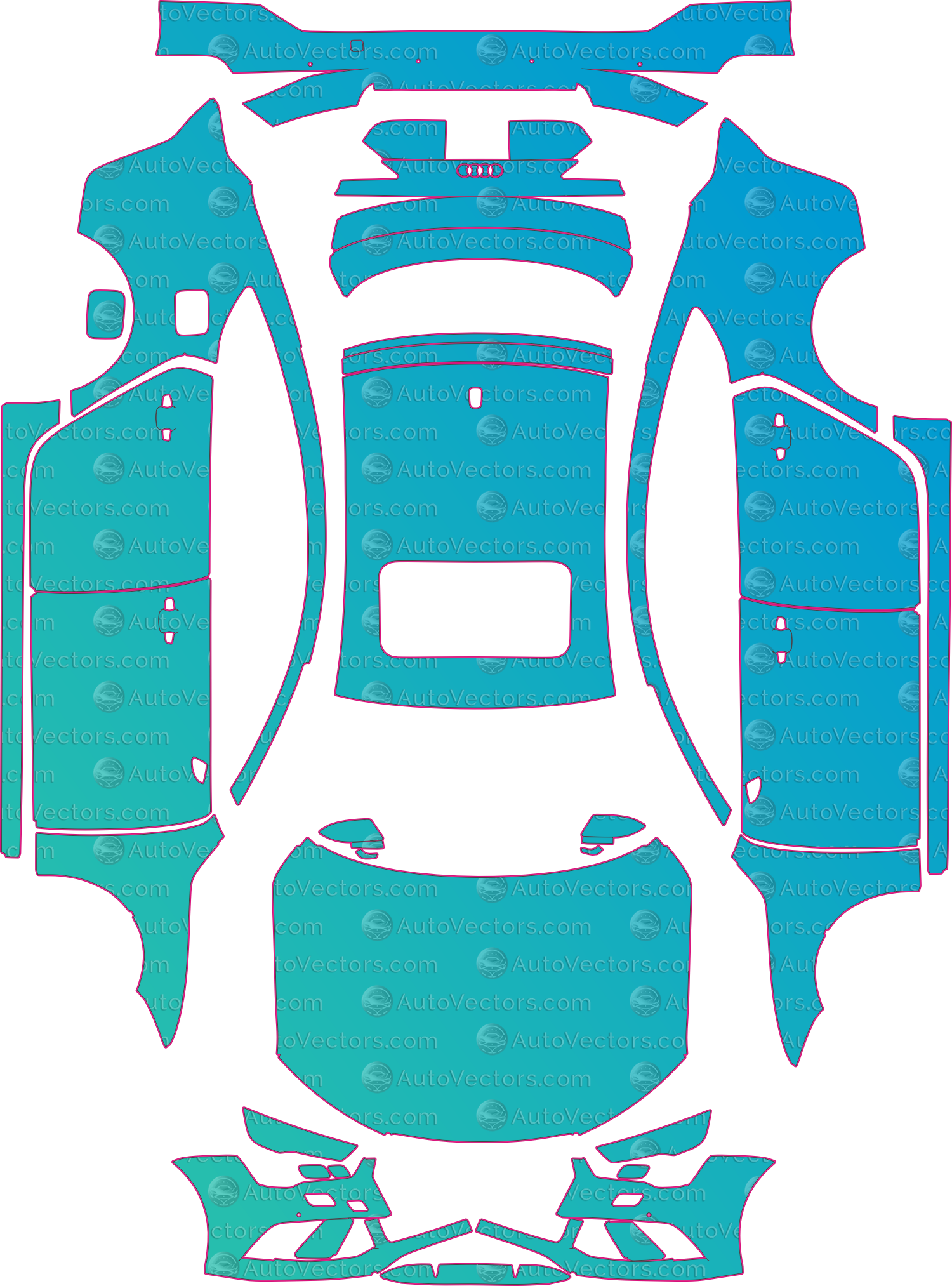 Audi RS7 C7 SPORTBACK (From 2015) Fastback Pre-Cut PPF Pattern Templates – pre-cut PPF pattern templates, digital download vector files (CDR, AI, PDF, DXF, SVG)
