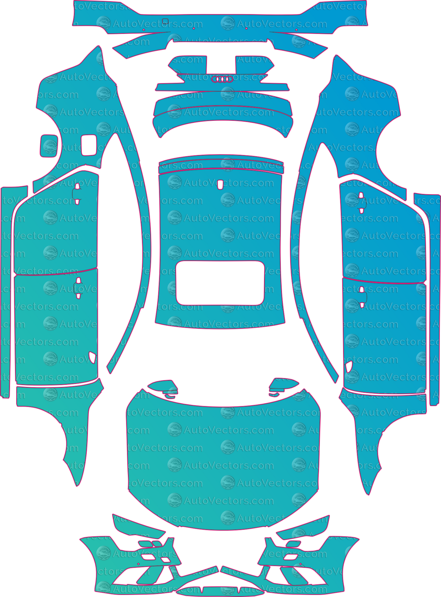 Audi RS7 SPORTBACK 4G8 (From 2015) Hatchback Pre-Cut PPF Pattern Templates – pre-cut PPF pattern templates, digital download vector files (CDR, AI, PDF, DXF, SVG)