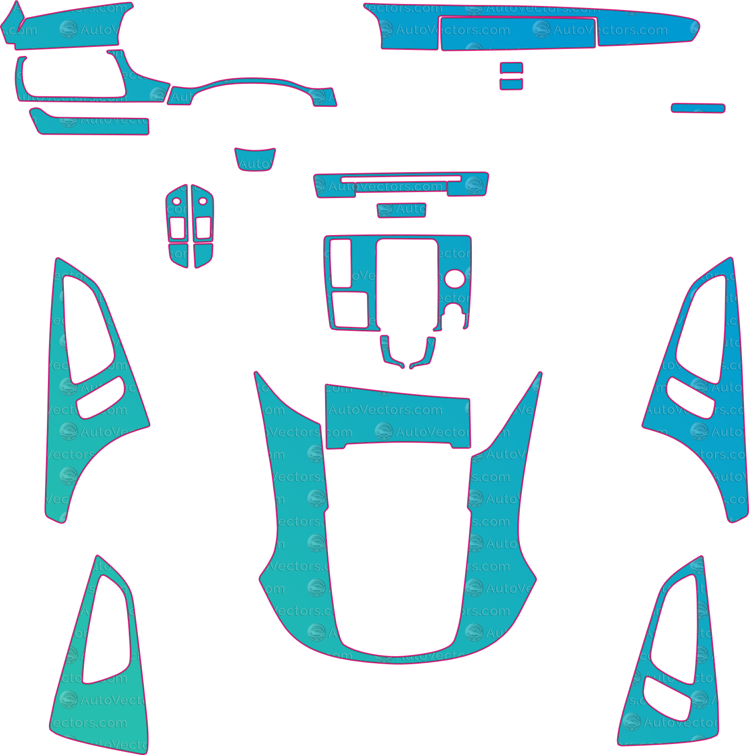 Audi S7 4G Base (2013-2018) Interior Pre-Cut PPF Pattern Templates – interior pre-cut PPF pattern templates, digital download vector files (CDR, AI, PDF, DXF, SVG)