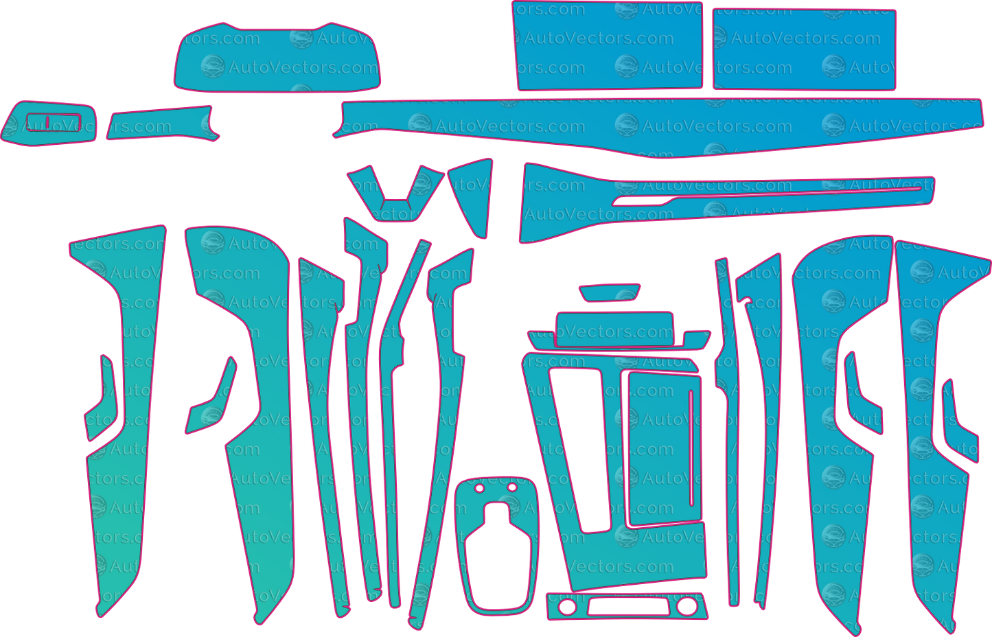 Audi S7 C8 Base (From 2021) Interior Pre-Cut PPF Pattern Templates – interior pre-cut PPF pattern templates, digital download vector files (CDR, AI, PDF, DXF, SVG)