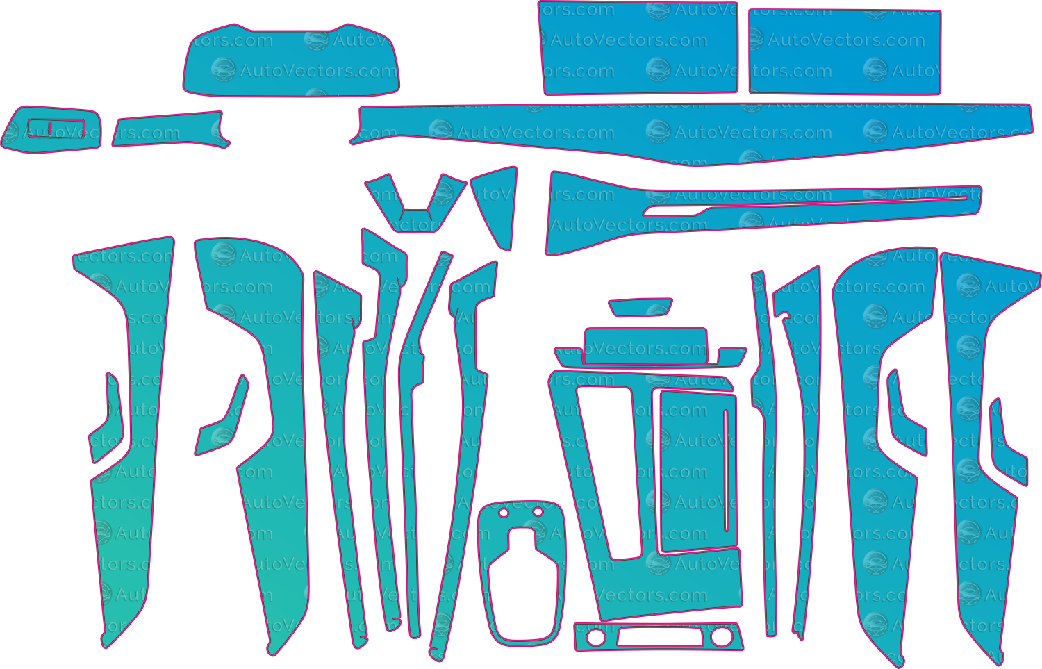 Audi S7 C8 Base (From 2021) Interior Pre-Cut PPF Pattern Templates – interior pre-cut PPF pattern templates, digital download vector files (CDR, AI, PDF, DXF, SVG)