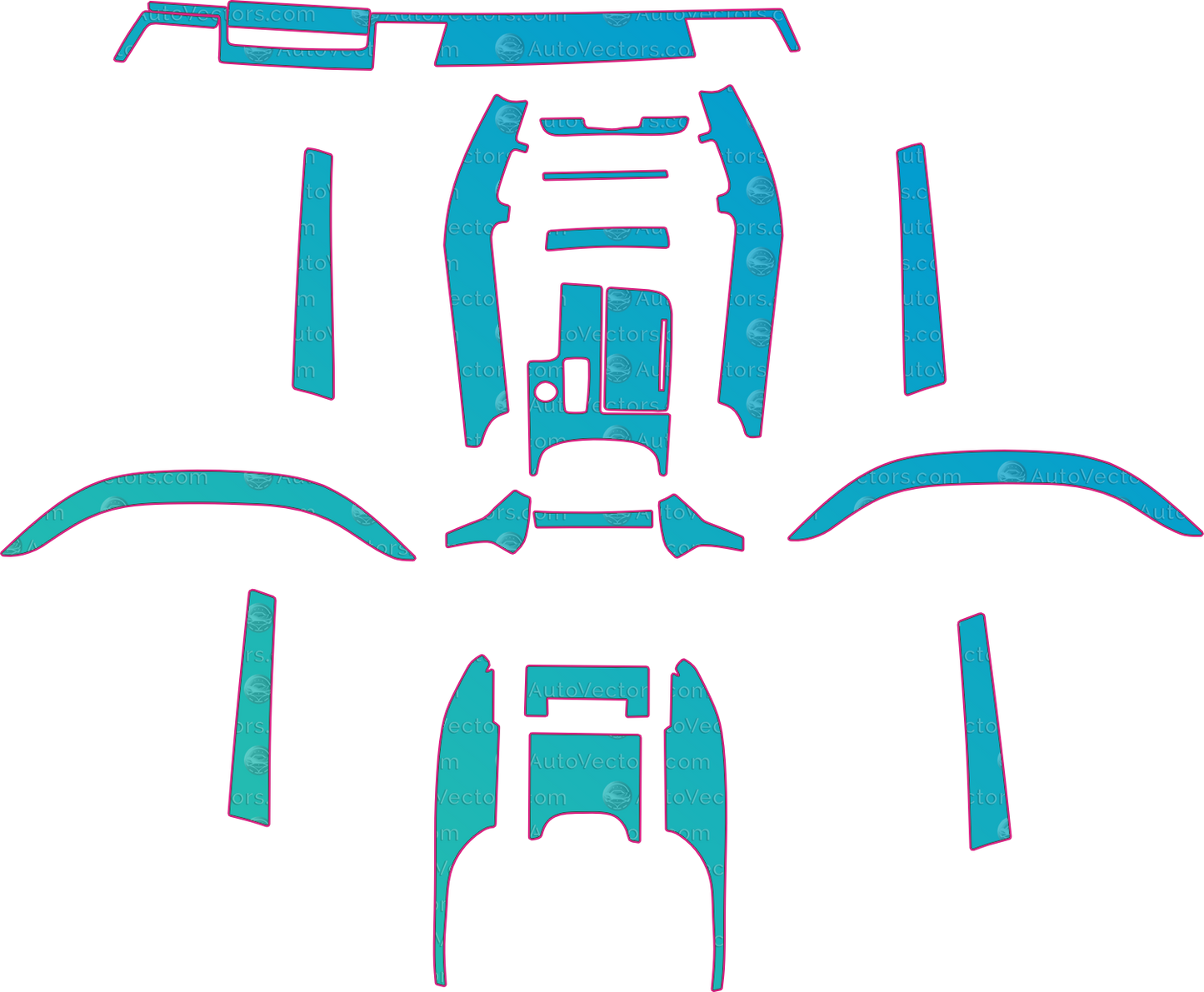 Audi S8 4H Base (2013-2018) Sedan Interior Pre-Cut PPF Pattern Templates – interior pre-cut PPF pattern templates, digital download vector files (CDR, AI, PDF, DXF, SVG)