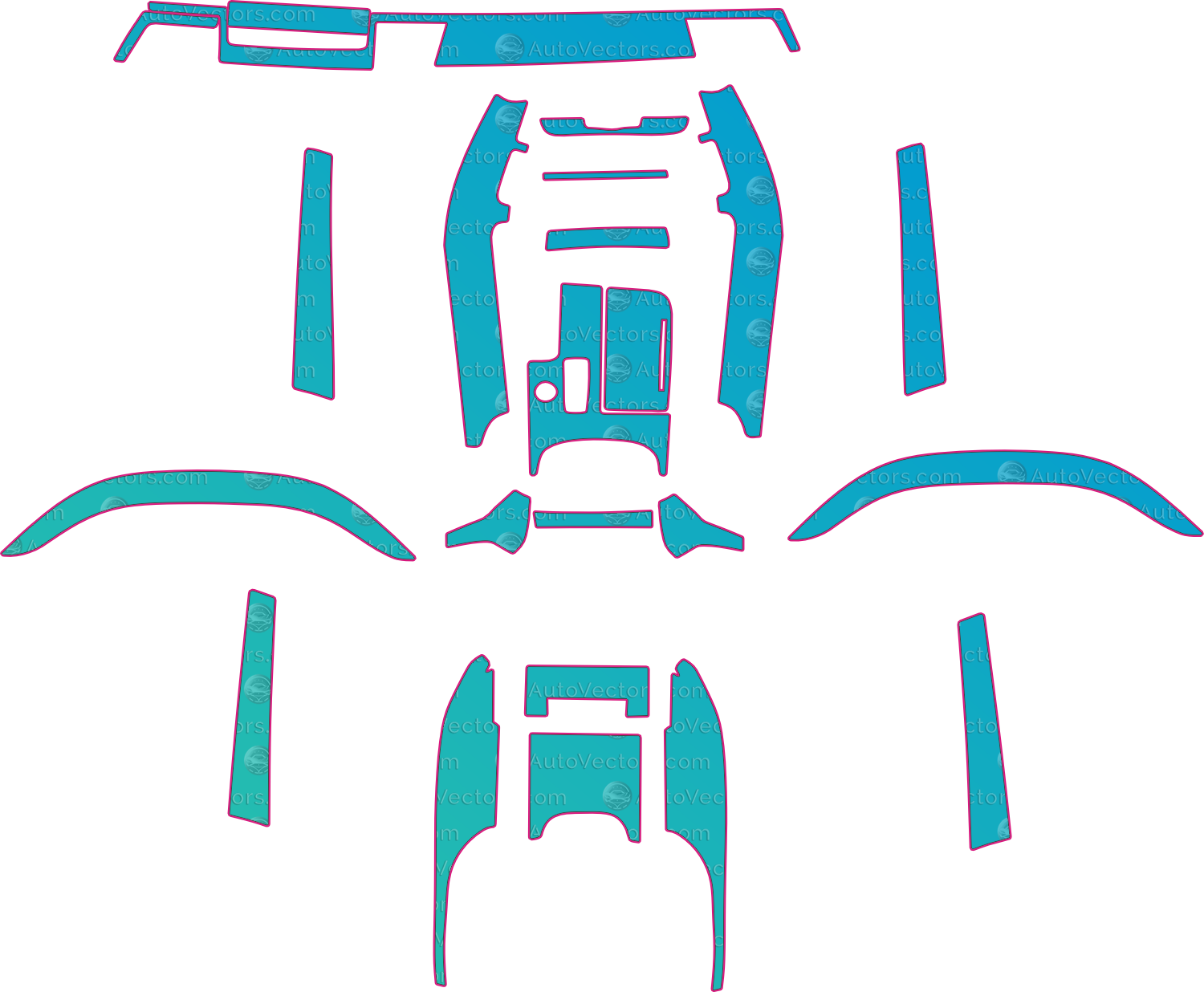 Audi S8 4H Base (2013-2018) Sedan Interior Pre-Cut PPF Pattern Templates – interior pre-cut PPF pattern templates, digital download vector files (CDR, AI, PDF, DXF, SVG)
