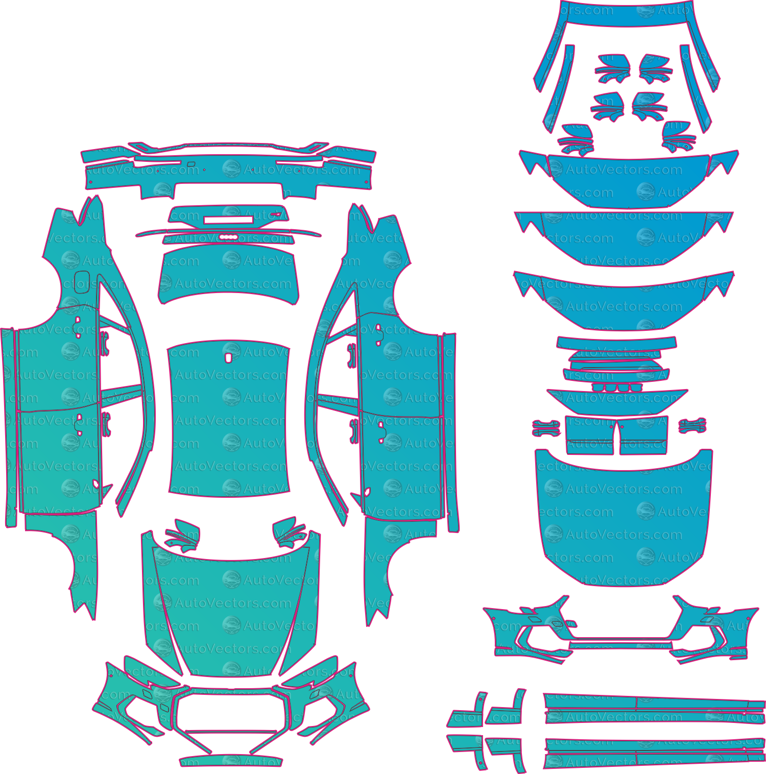Audi S8 4N Facelift (From 2022) Sedan Pre-Cut PPF Pattern Templates – pre-cut PPF pattern templates, digital download vector files (CDR, AI, PDF, DXF, SVG)