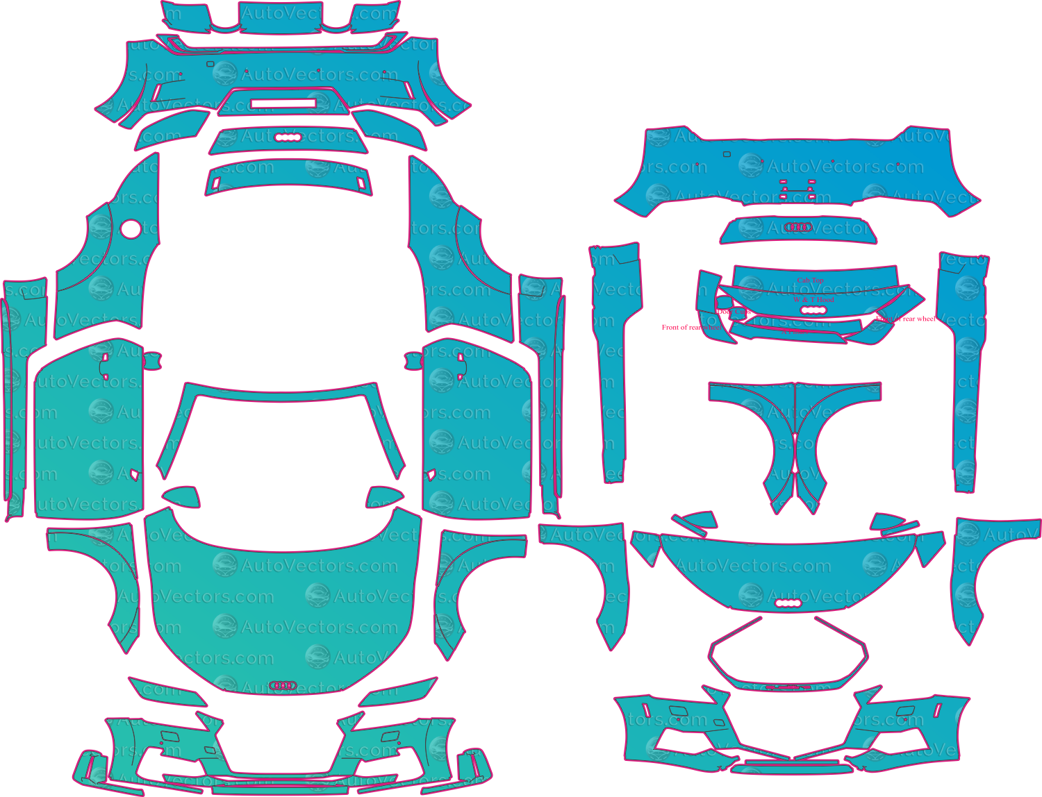 Audi TT 8S S line Facelift (From 2019) Convertible Pre-Cut PPF Pattern Templates – pre-cut PPF pattern templates, digital download vector files (CDR, AI, PDF, DXF, SVG)
