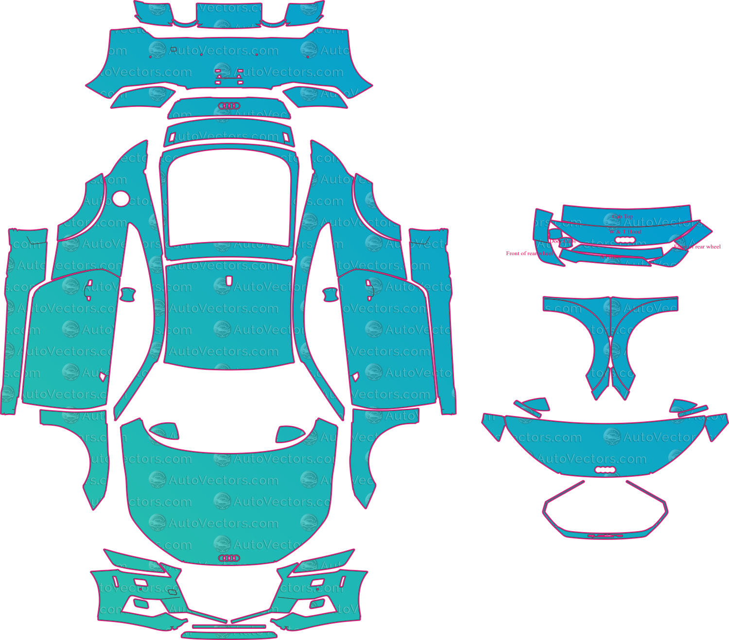 Audi TT 8S S line Facelift (From 2019) Coupe Pre-Cut PPF Pattern Templates – pre-cut PPF pattern templates, digital download vector files (CDR, AI, PDF, DXF, SVG)