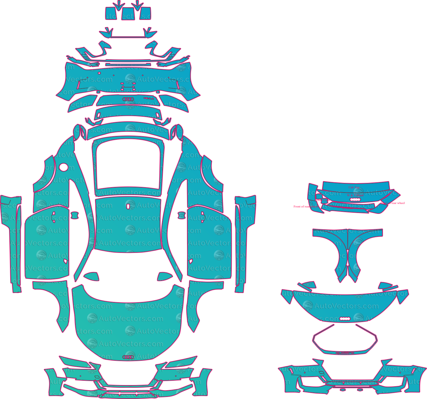 Audi TT RS 8S Facelift (2019-2023) Coupe Pre-Cut PPF Pattern Templates – pre-cut PPF pattern templates, digital download vector files (CDR, AI, PDF, DXF, SVG)