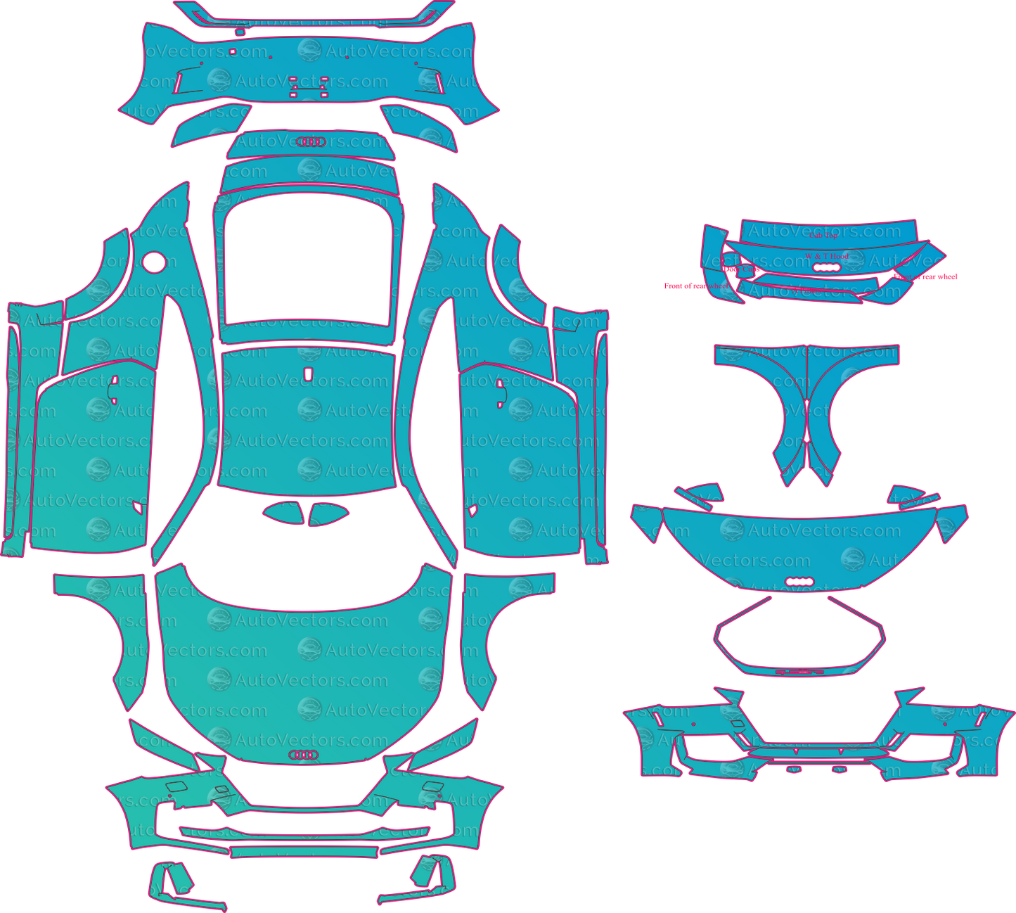 Audi TTS 8S Facelift (From 2019) Coupe Pre-Cut PPF Pattern Templates – pre-cut PPF pattern templates, digital download vector files (CDR, AI, PDF, DXF, SVG)