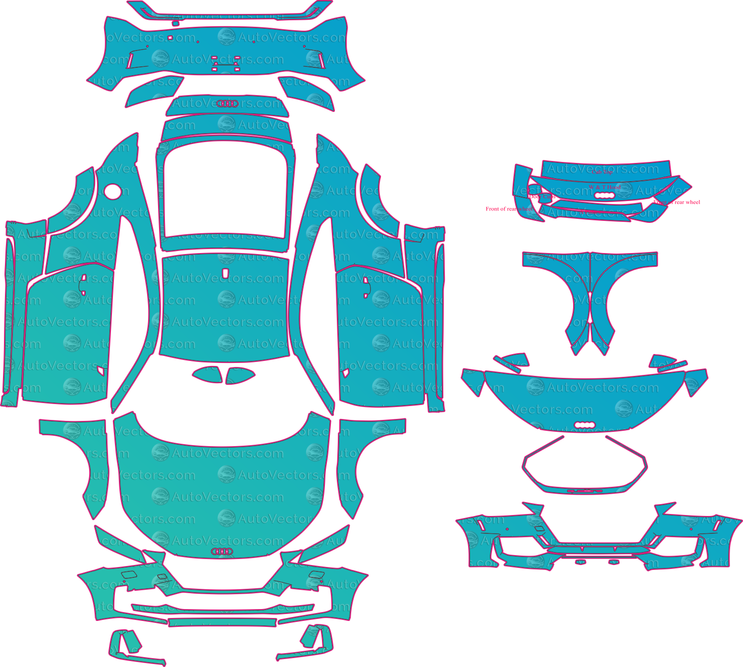 Audi TTS 8S Facelift (From 2019) Coupe Pre-Cut PPF Pattern Templates – pre-cut PPF pattern templates, digital download vector files (CDR, AI, PDF, DXF, SVG)