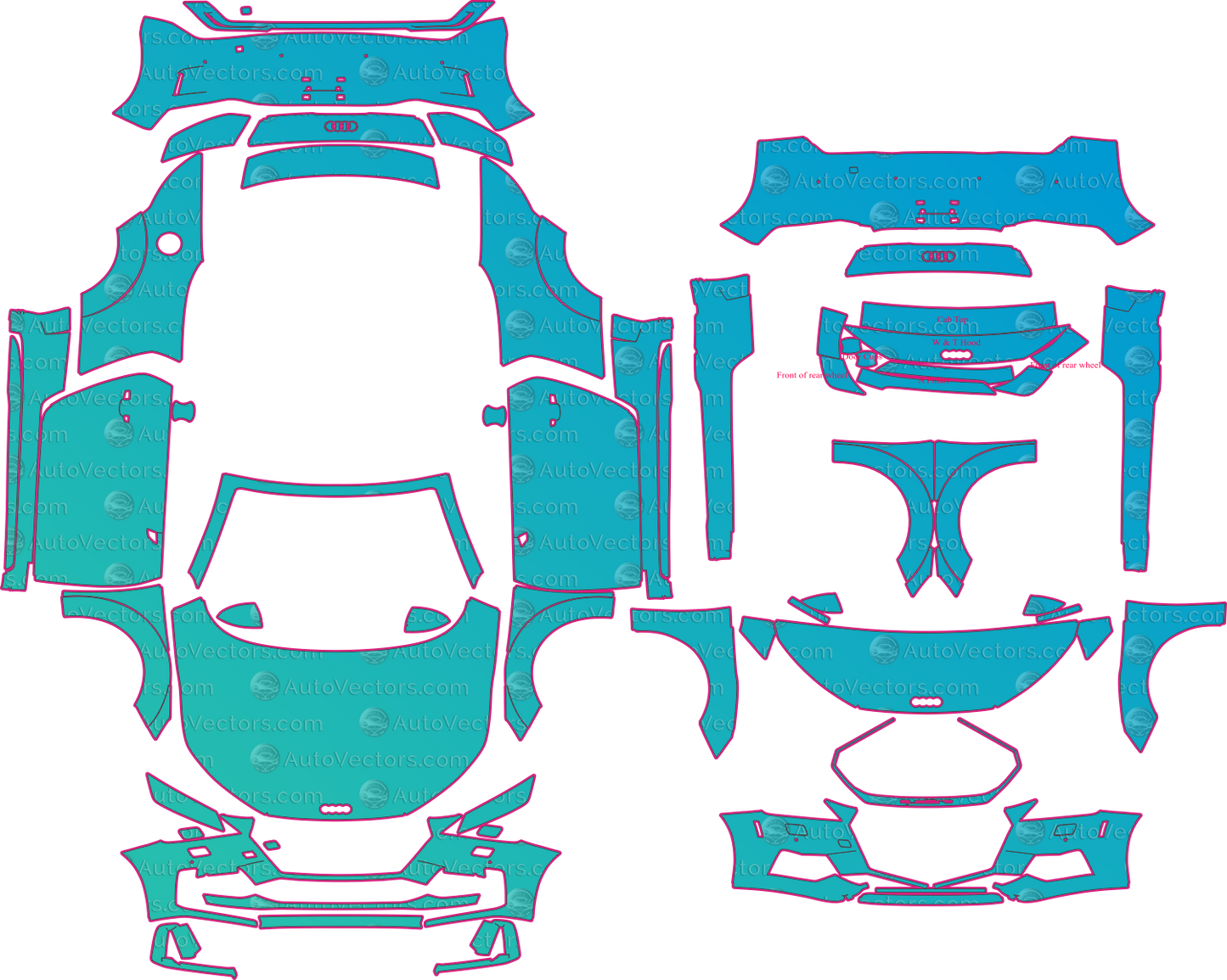 Audi TTS 8S Facelift (From 2019) Roadster Pre-Cut PPF Pattern Templates – pre-cut PPF pattern templates, digital download vector files (CDR, AI, PDF, DXF, SVG)