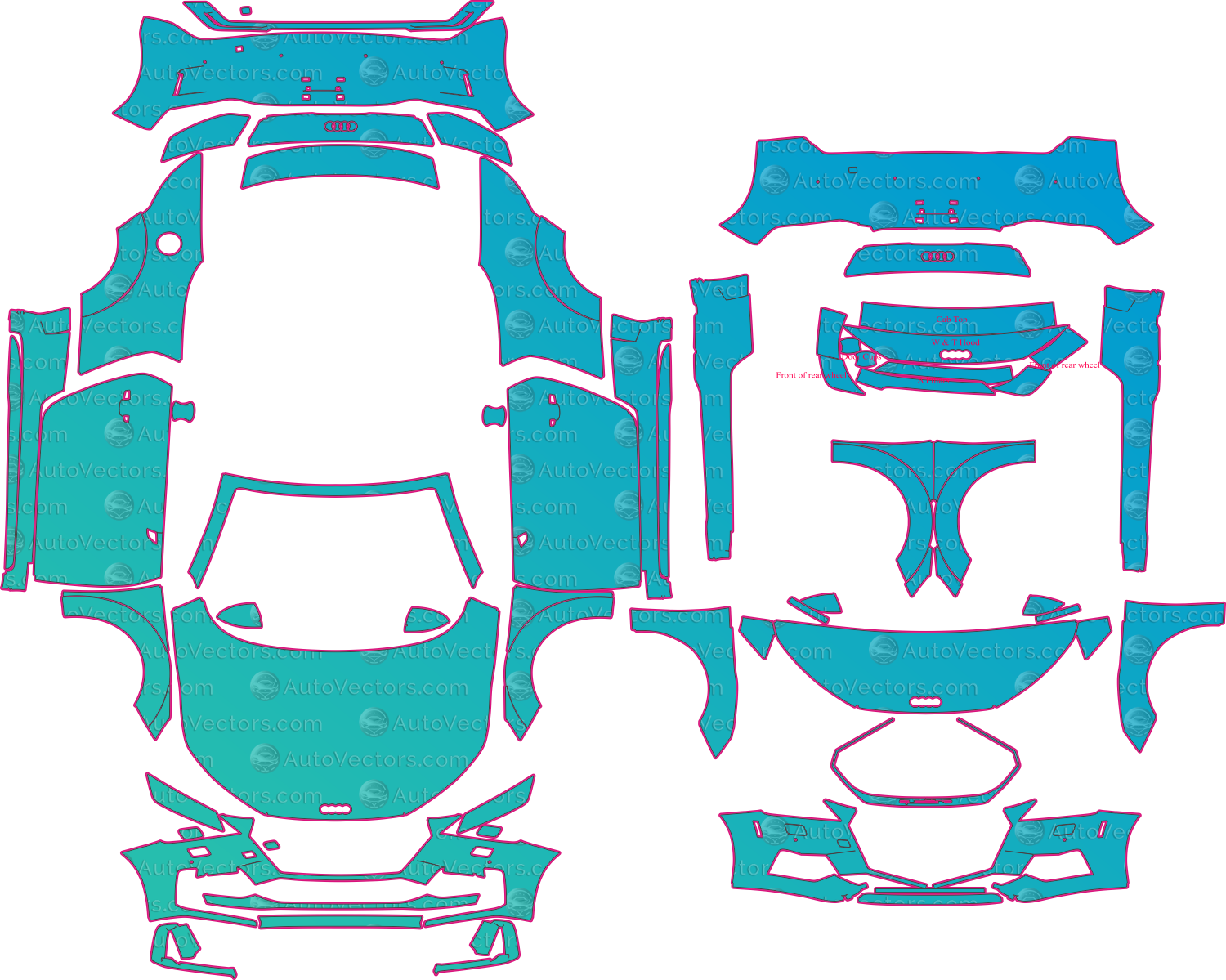 Audi TTS 8S Facelift (From 2019) Roadster Pre-Cut PPF Pattern Templates – pre-cut PPF pattern templates, digital download vector files (CDR, AI, PDF, DXF, SVG)