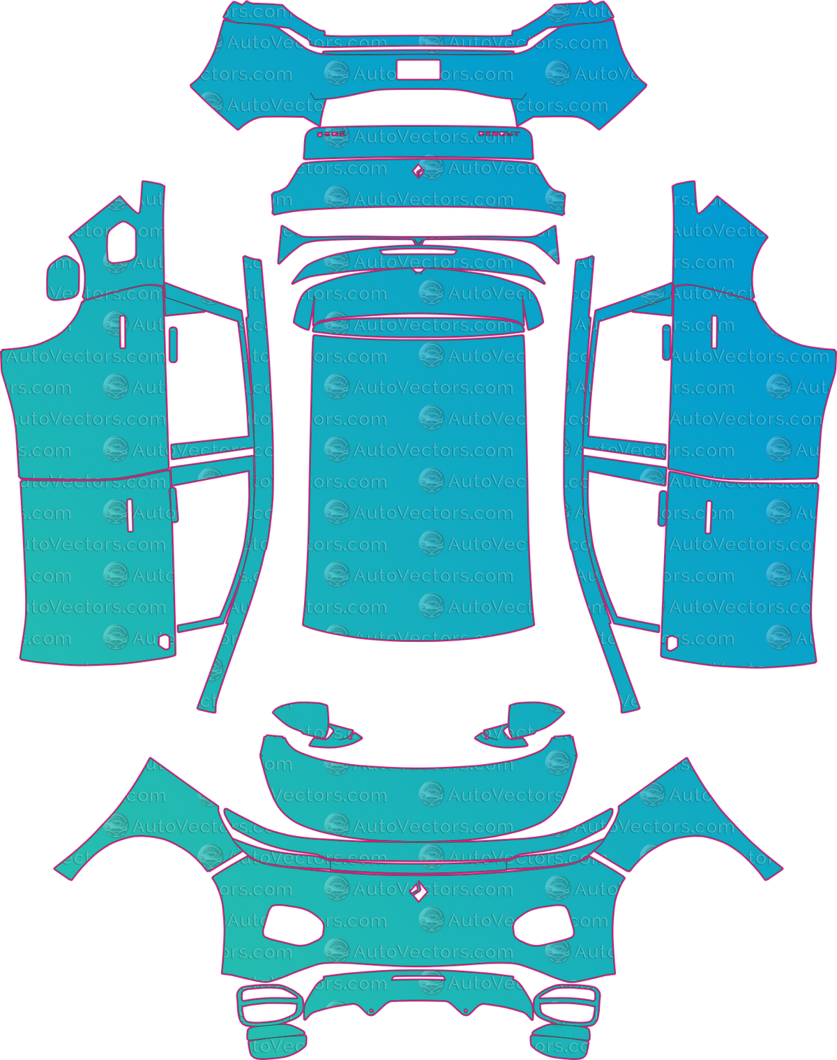 Baojun Cloud EV Base (From 2023) pre-cut PPF pattern layout