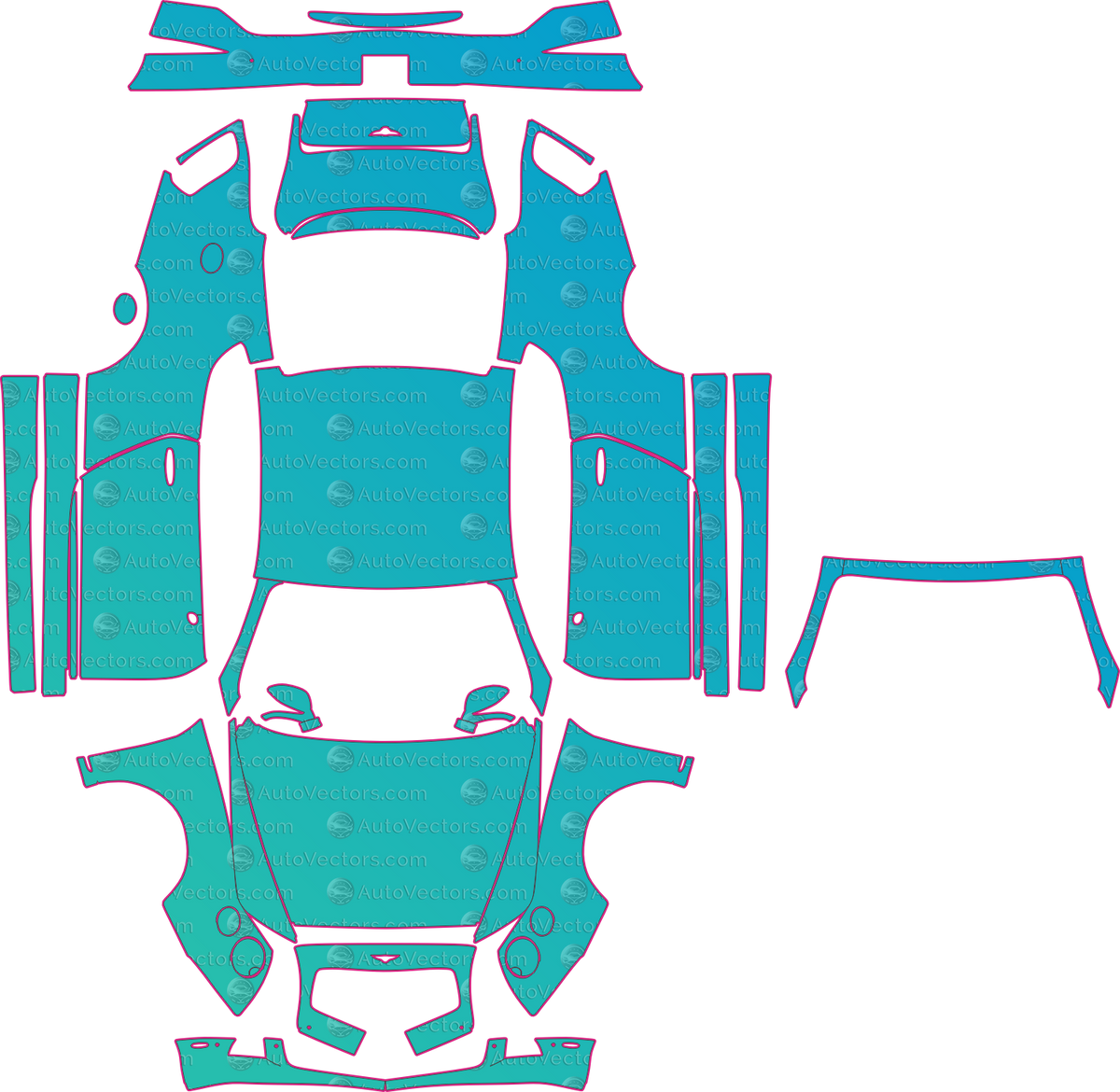 Bentley Continental GT 3W (From 2012) Coupe – pre-cut PPF pattern templates, instant digital download vector cut files (CDR, AI, PDF, SVG)