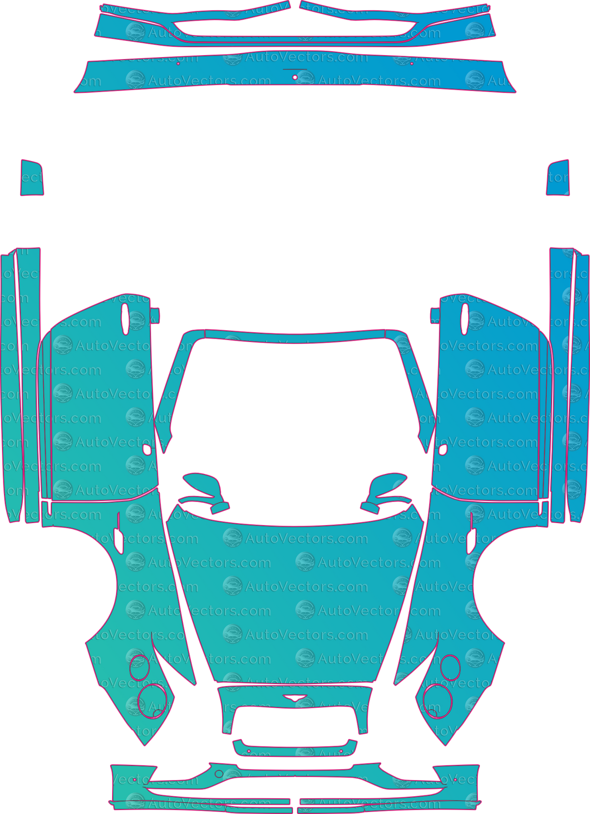 Bentley Continental GT 3W V8S (From 2015) Convertible – pre-cut PPF pattern templates, instant digital download vector cut files (CDR, AI, PDF, SVG)