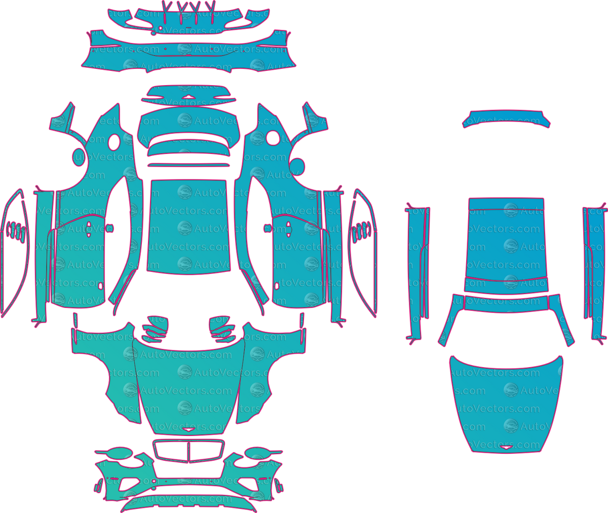 Bentley Continental GT Azure (From 2025) Coupe – pre-cut PPF pattern templates, instant digital download vector cut files (CDR, AI, PDF, SVG)