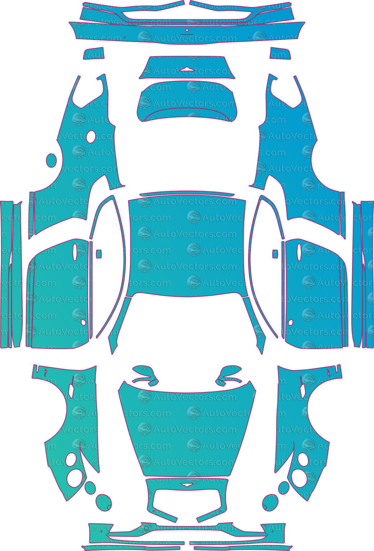 Bentley Continental GT Speed (From 2015) Coupe – pre-cut PPF pattern templates, instant digital download vector cut files (CDR, AI, PDF, SVG)