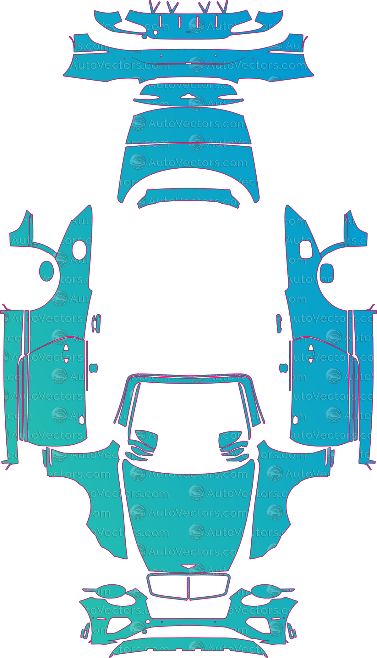 Bentley Continental GTC Azure (From 2025) Convertible – pre-cut PPF pattern templates, instant digital download vector cut files (CDR, AI, PDF, SVG)