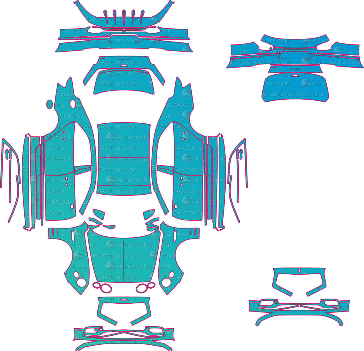 Bentley Flying Spur Azure (From 2021) Sedan – pre-cut PPF pattern templates, instant digital download vector cut files (CDR, AI, PDF, SVG)