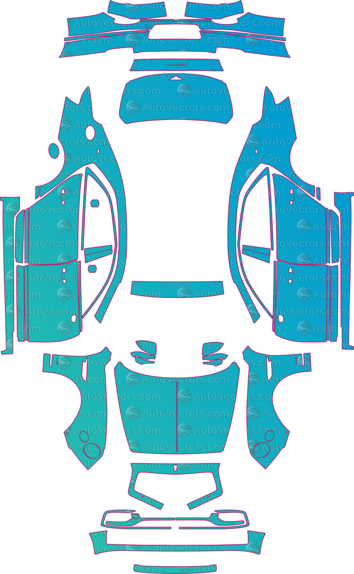 Bentley Flying Spur Base (From 2020) Sedan – pre-cut PPF pattern templates, instant digital download vector cut files (CDR, AI, PDF, SVG)