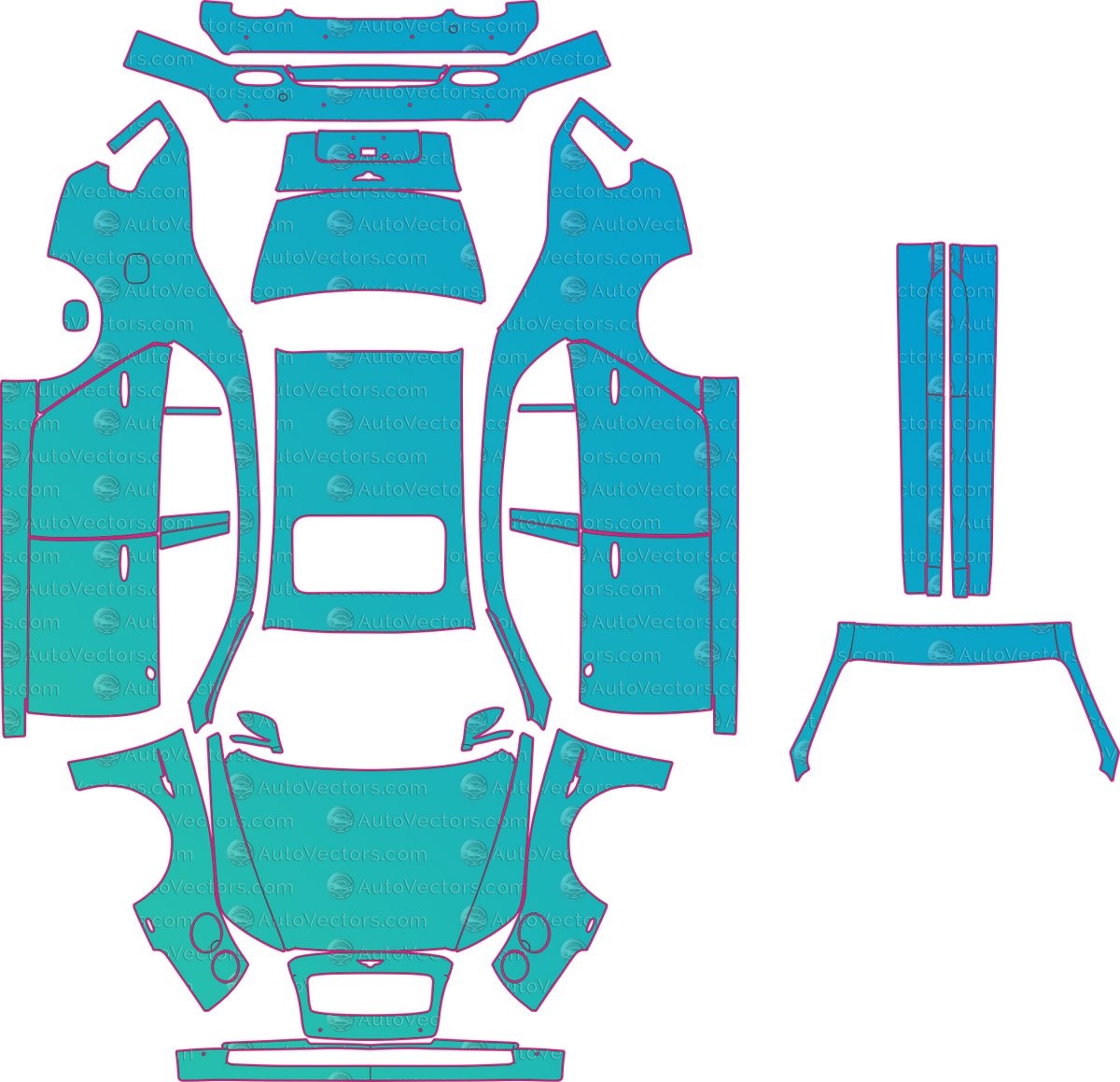 Bentley Flying Spur Base V8 W12 (From 2014) Sedan – pre-cut PPF pattern templates, instant digital download vector cut files (CDR, AI, PDF, SVG)