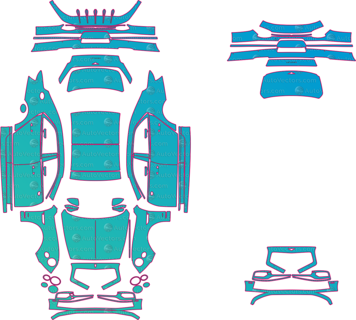 Bentley Flying Spur Mulliner (From 2021) Sedan – pre-cut PPF pattern templates, instant digital download vector cut files (CDR, AI, PDF, SVG)