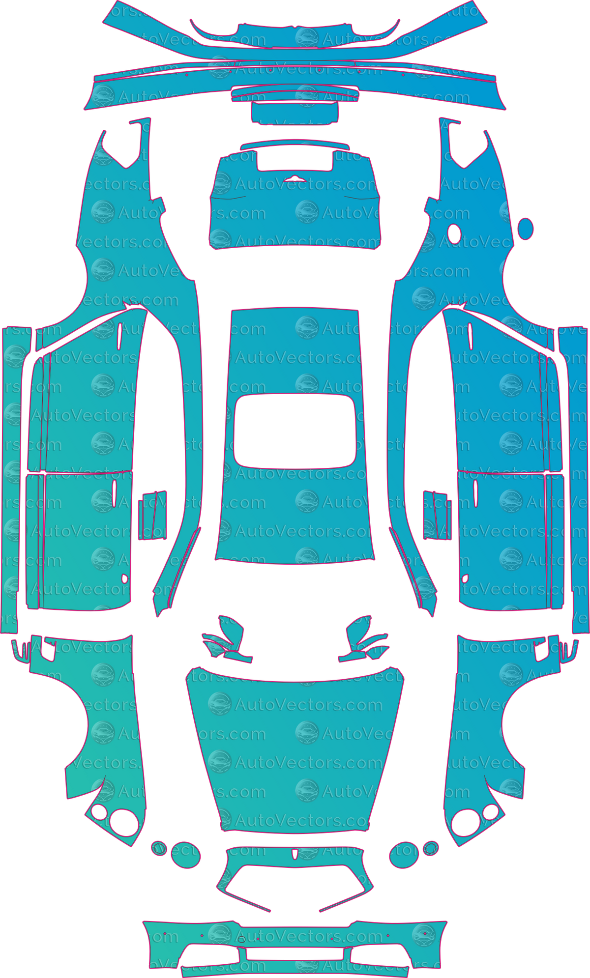 Bentley Mulsanne Base-Speed Extended Wheelbase (From 2017) Sedan – pre-cut PPF pattern templates, instant digital download vector cut files (CDR, AI, PDF, SVG)
