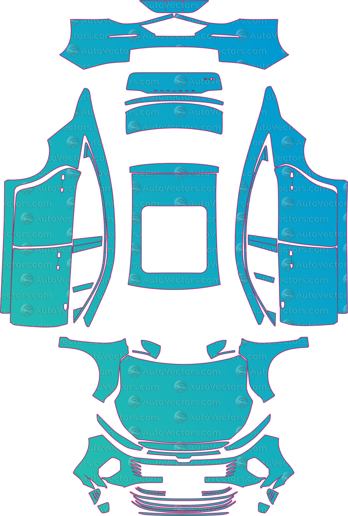 Bestune B70 Base V2 (From 2024) Sedan pre-cut PPF pattern layout