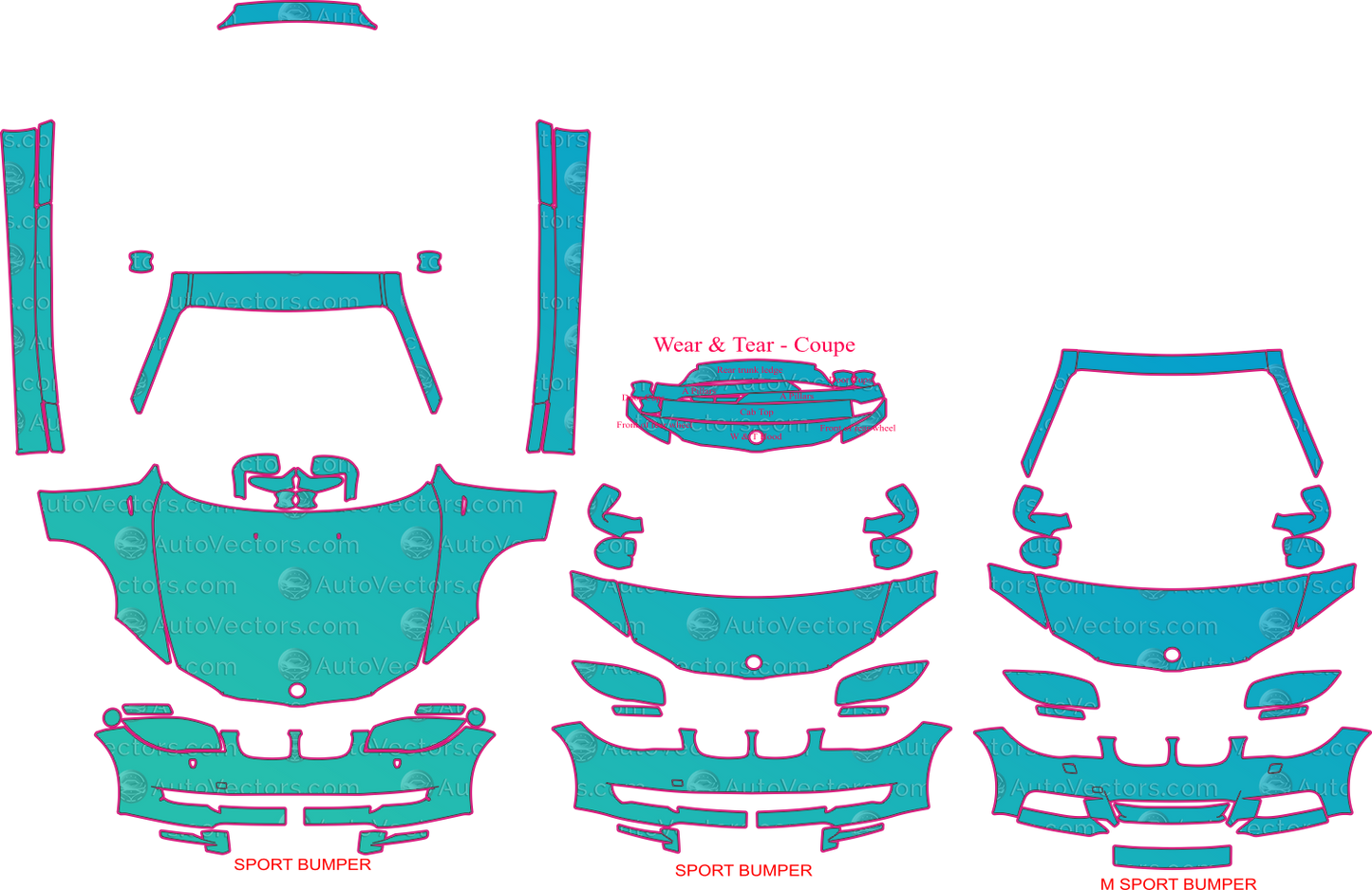 BMW 1 Series E82 M Sport (From 2008) Coupe – pre-cut PPF pattern templates, instant digital download vector cut files (CDR, AI, PDF, SVG)