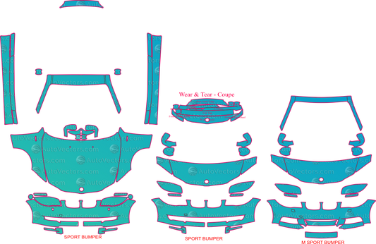 BMW 1 Series E82 M Sport (From 2008) Coupe – pre-cut PPF pattern templates, instant digital download vector cut files (CDR, AI, PDF, SVG)