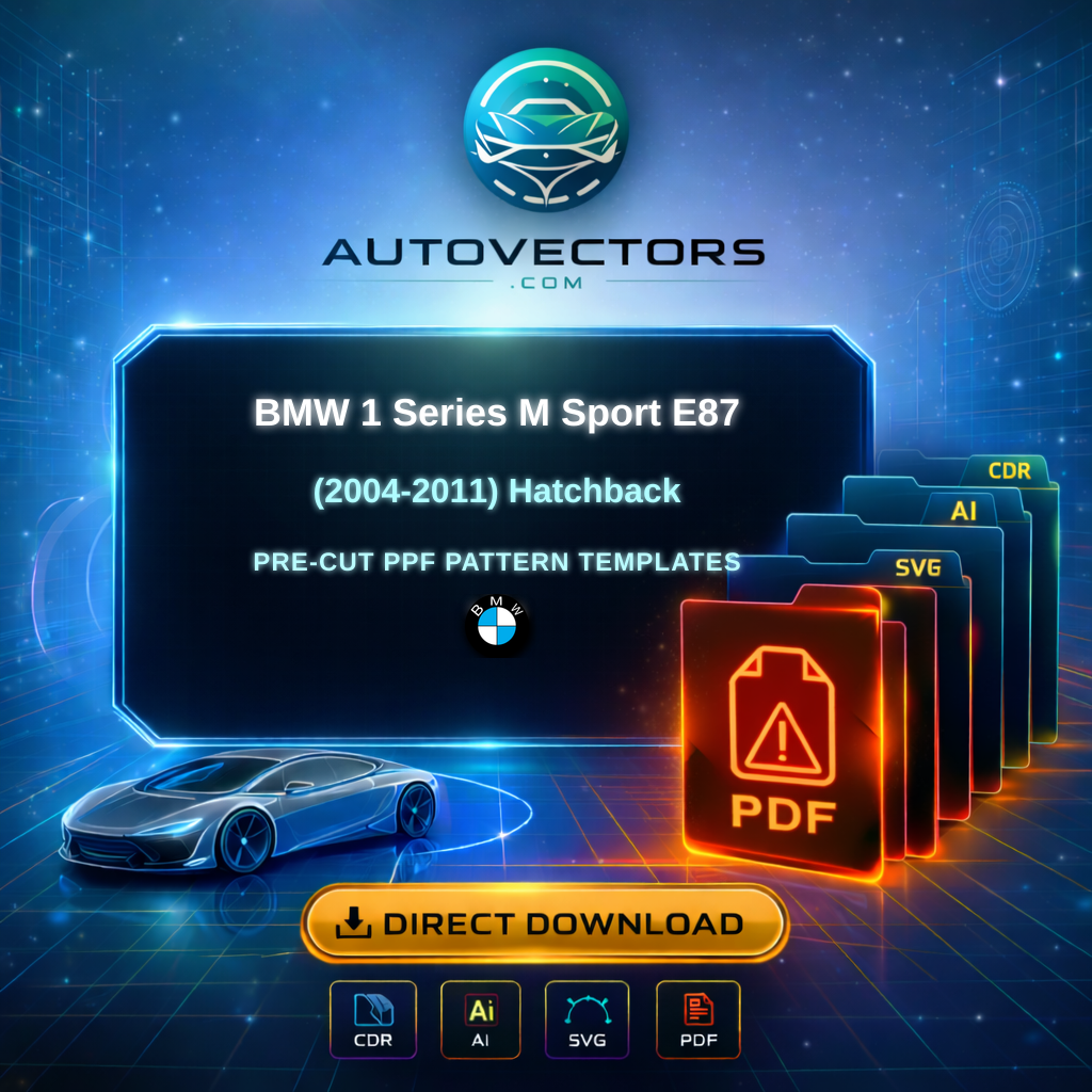 BMW 1 Series E87 hatchback pre-cut PPF pattern templates vector download