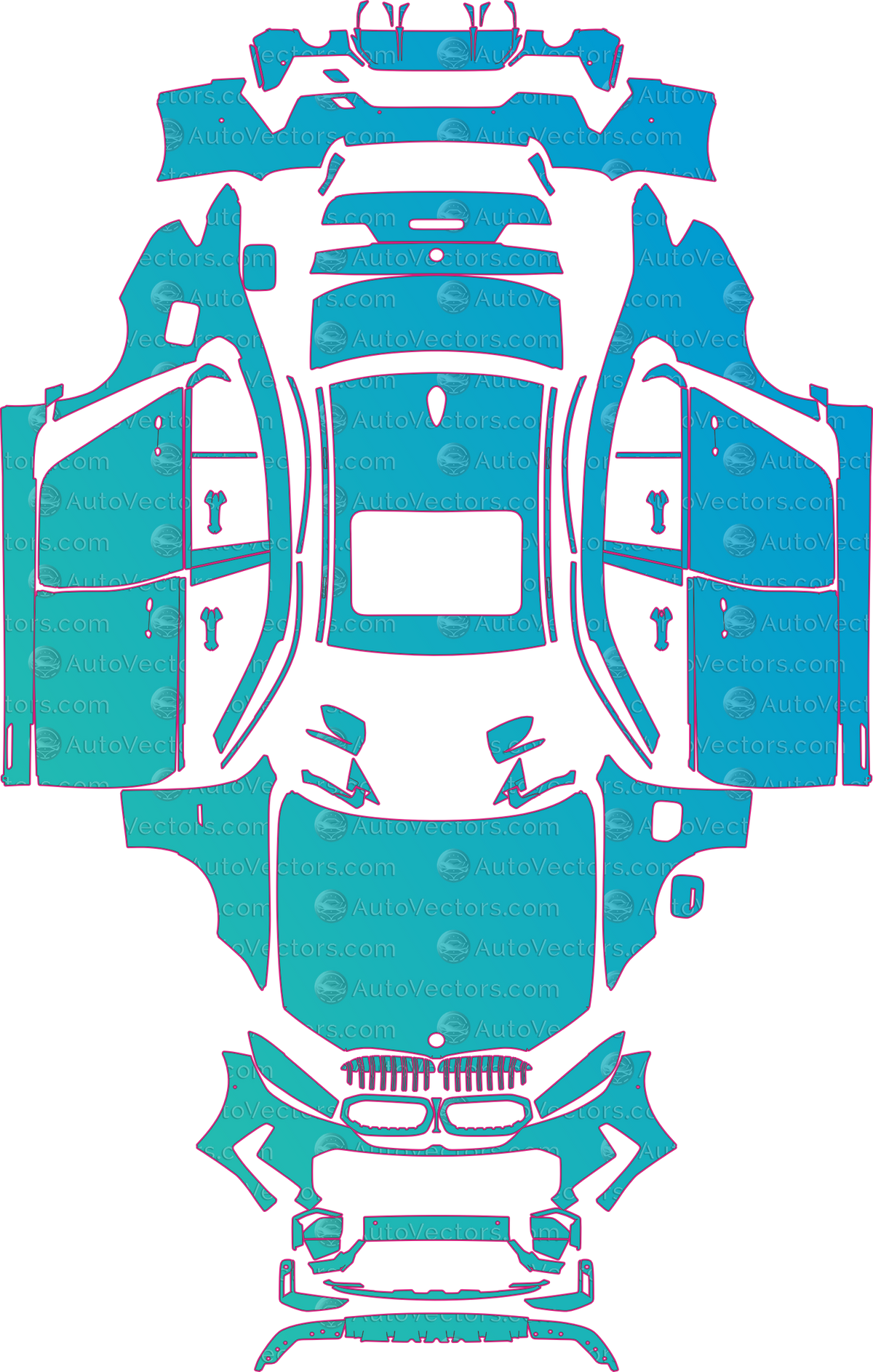BMW 3 Series G20 330E M Sport (From 2023) Sedan – pre-cut PPF pattern templates, instant digital download vector cut files (CDR, AI, PDF, SVG)