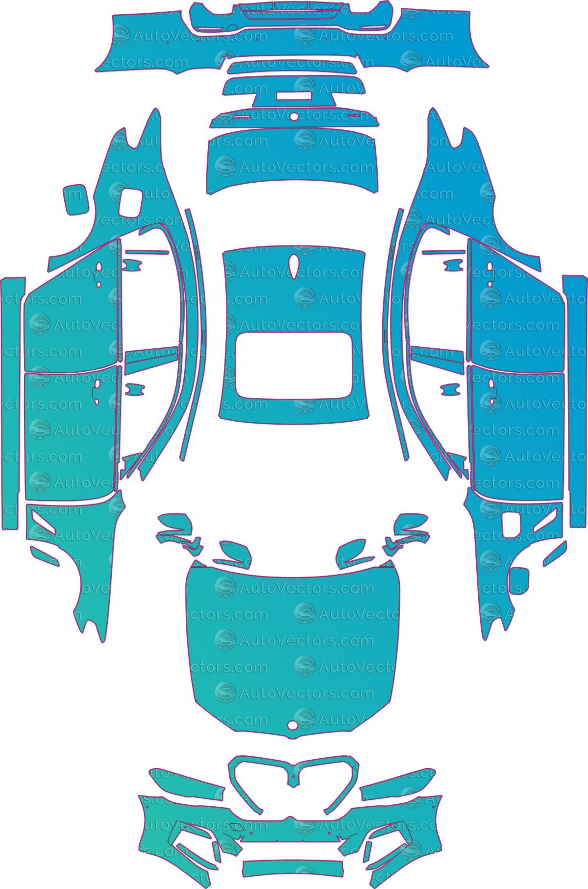 BMW 5 Series 530E M Sport (From 2020) Sedan pre-cut PPF pattern layout
