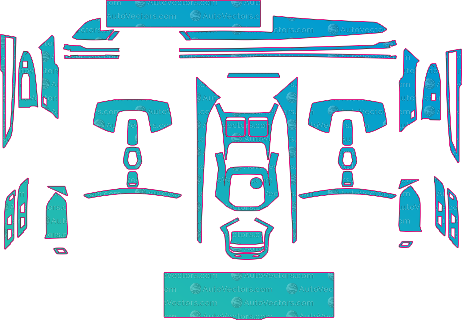BMW 7 SERIES G70 750e xDrive (From 2023) Sedan Interior Pre-Cut PPF Pattern Templates – interior pre-cut PPF pattern templates, digital download vector files (CDR, AI, PDF, DXF, SVG)