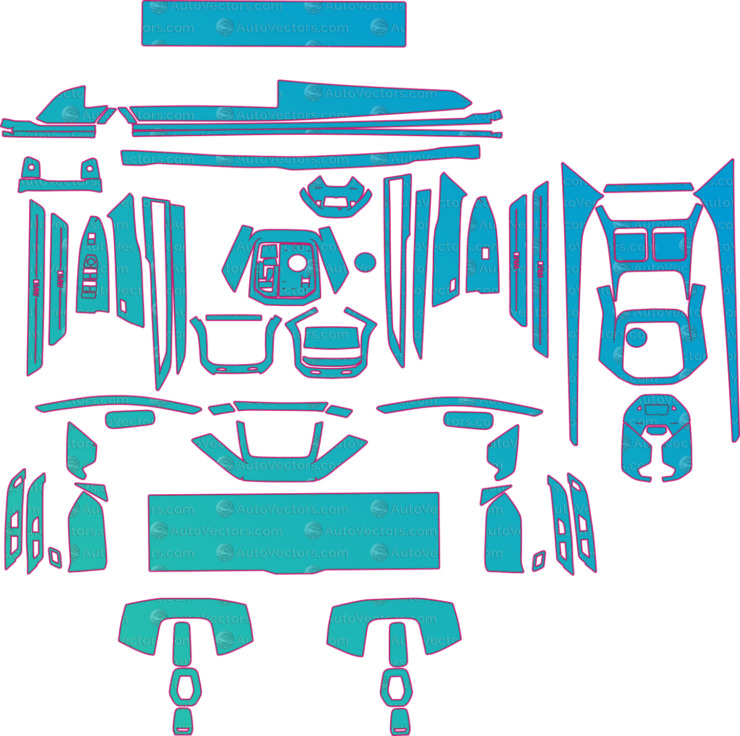 BMW 7 Series G70 Base (From 2023) Sedan Interior Pre-Cut PPF Pattern Templates – interior pre-cut PPF pattern templates, digital download vector files (CDR, AI, PDF, DXF, SVG)