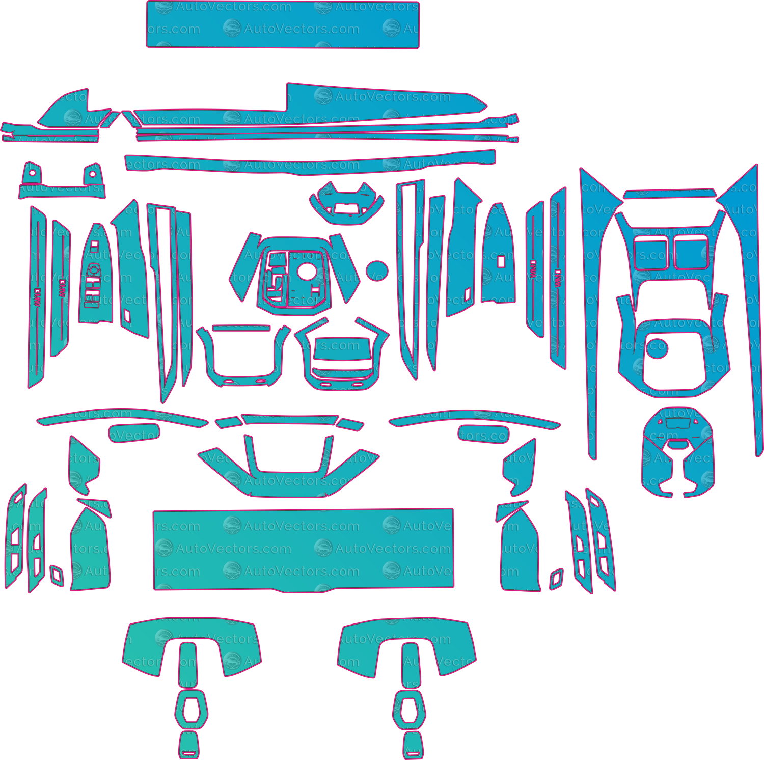 BMW 7 Series G70 Base (From 2023) Sedan Interior Pre-Cut PPF Pattern Templates – interior pre-cut PPF pattern templates, digital download vector files (CDR, AI, PDF, DXF, SVG)