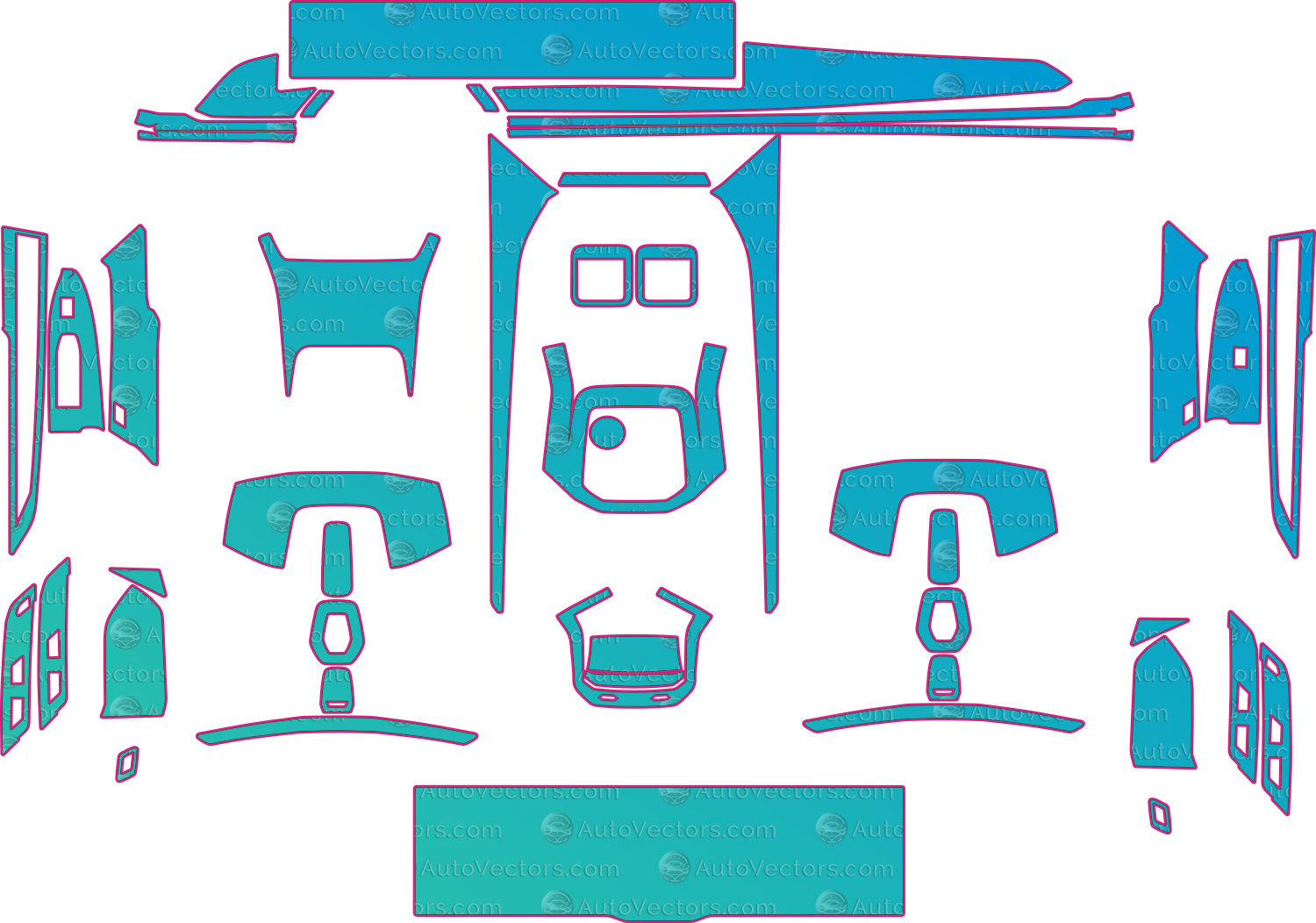 BMW 7 Series G70 M Sport (From 2023) Sedan Interior Pre-Cut PPF Pattern Templates – interior pre-cut PPF pattern templates, digital download vector files (CDR, AI, PDF, DXF, SVG)